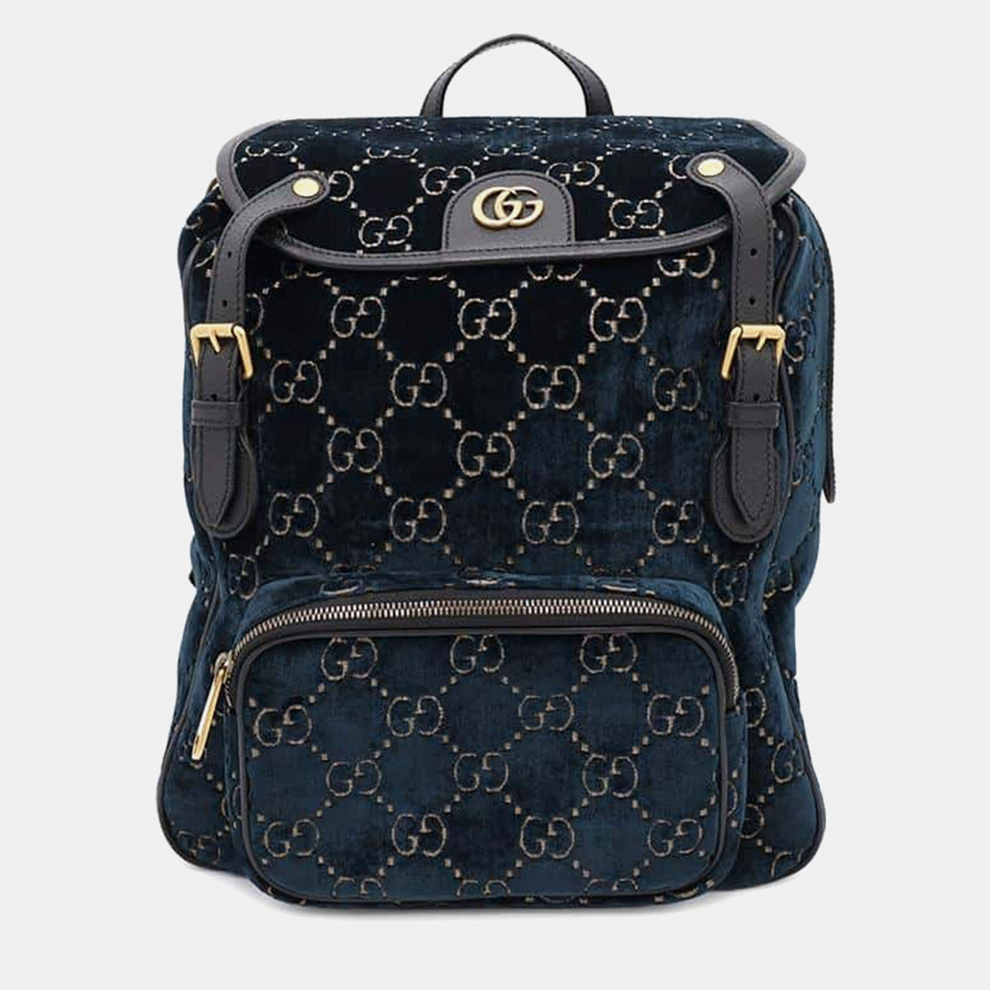  Gucci Blue Velvet Size Small GG Velvet Backpack 