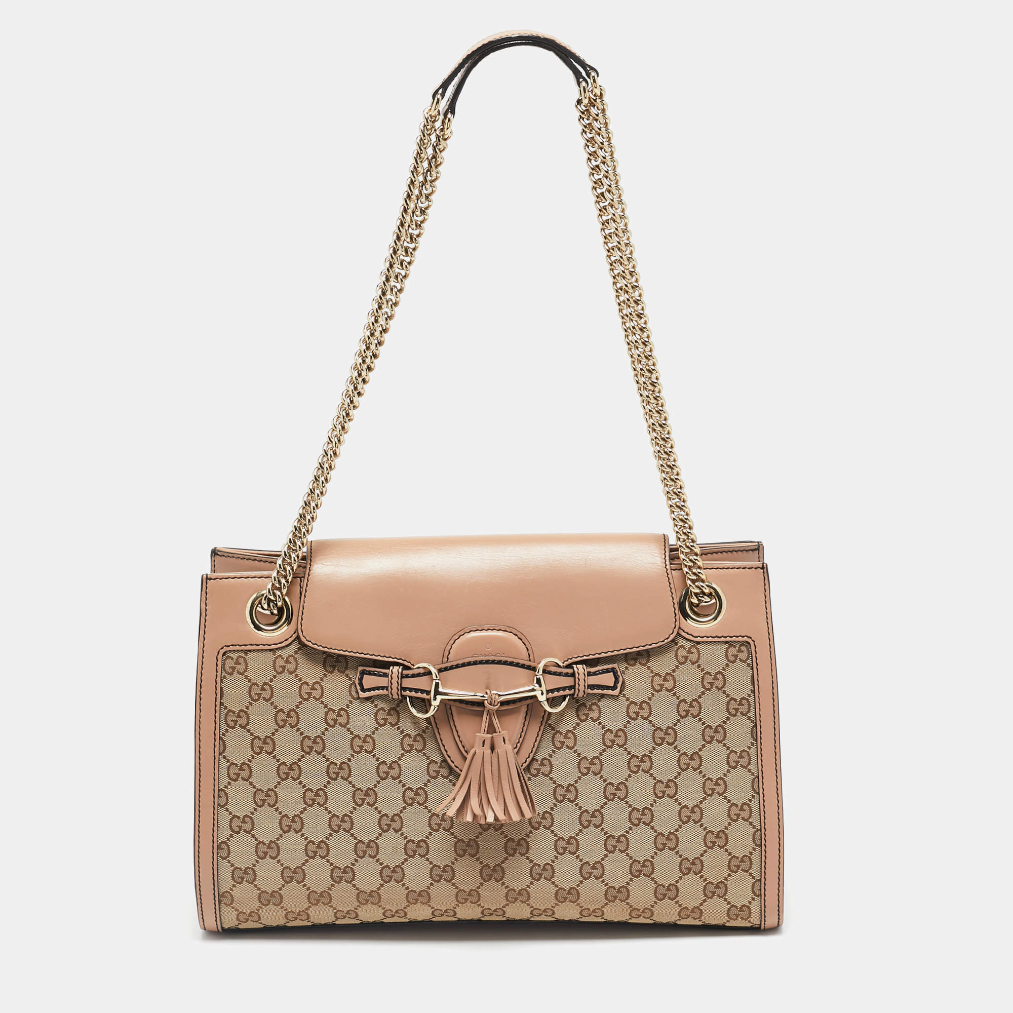 Pre Owned Gucci Beige GG Canvas Large Emily Chain Shoulder Bag