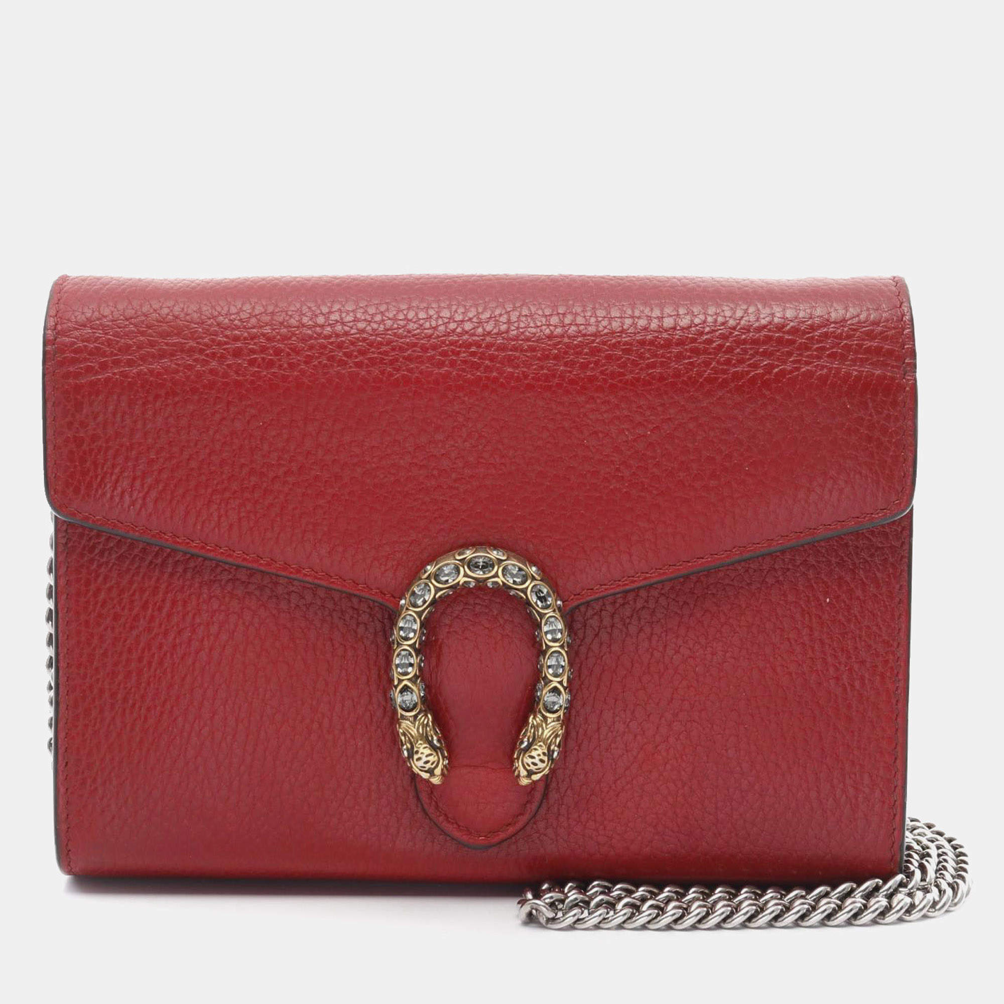 Gucci Red Mini Leather Dionysus Wallet on Chain Bag