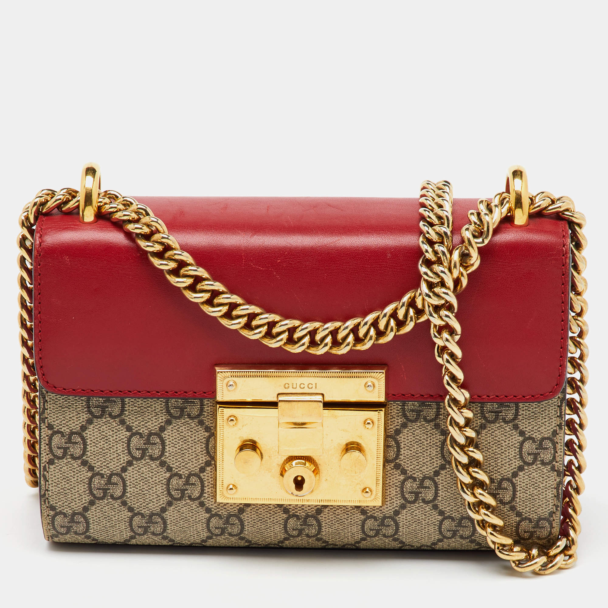 مملوكة مسبقًا Gucci Multicolor GG Supreme Canvas and Leather Small Padlock Shoulder Bag