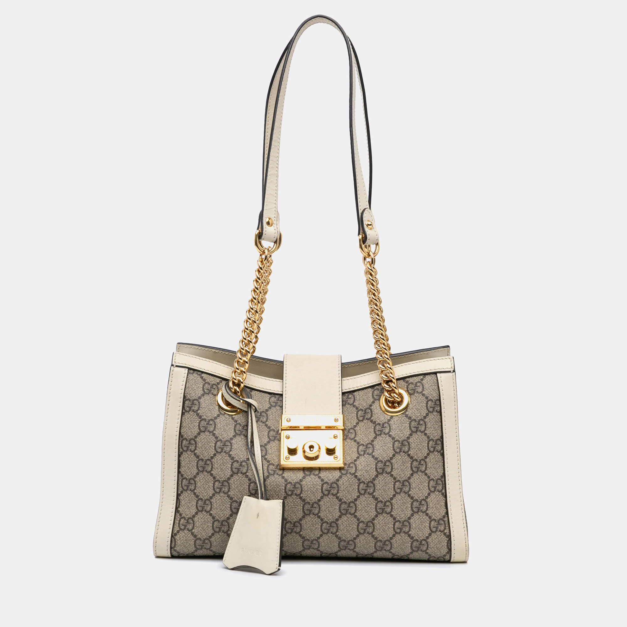 Gucci Beige/White Small GG Supreme Padlock Tote Bag