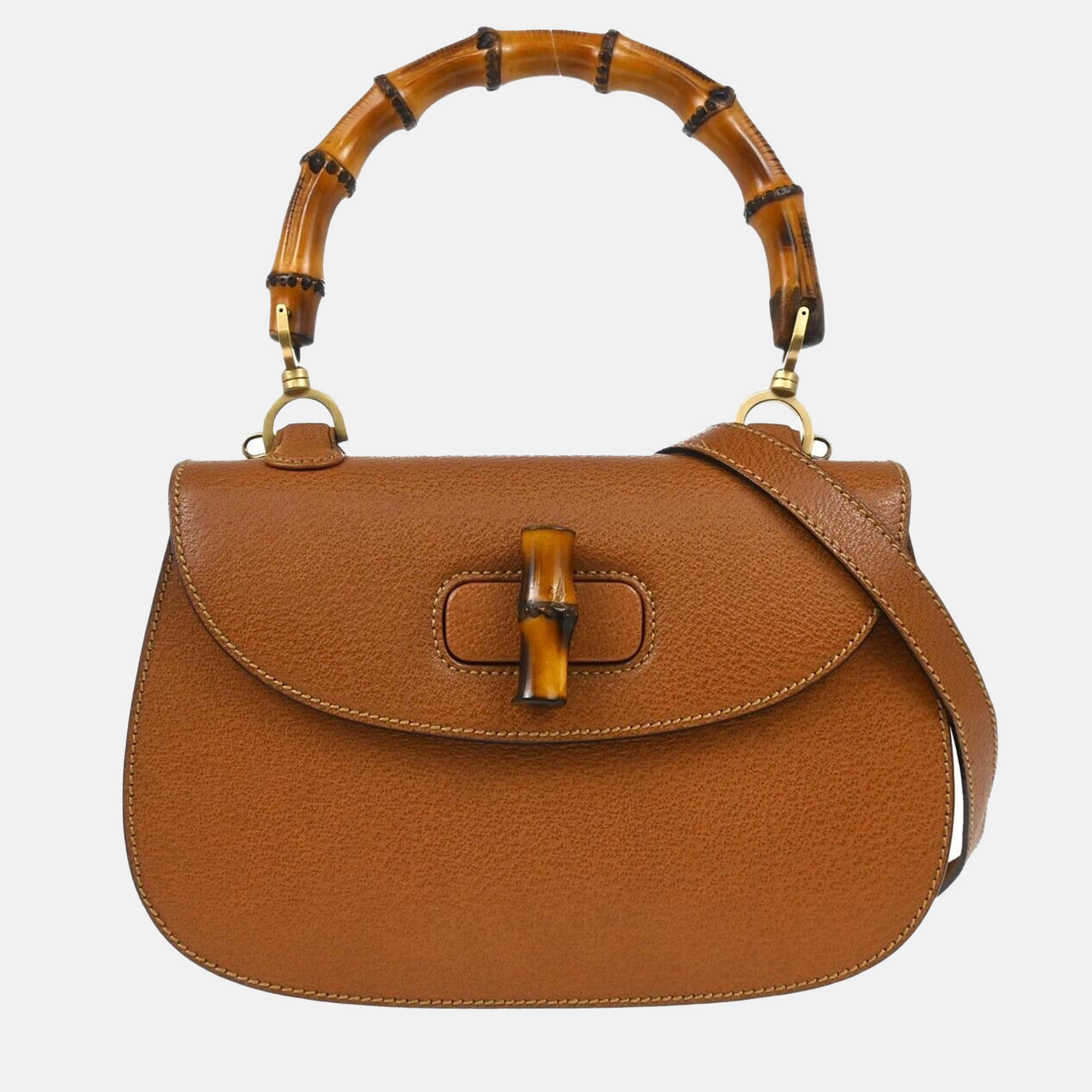 Gucci Brown Leather 1947 Bamboo Top Handle Bag