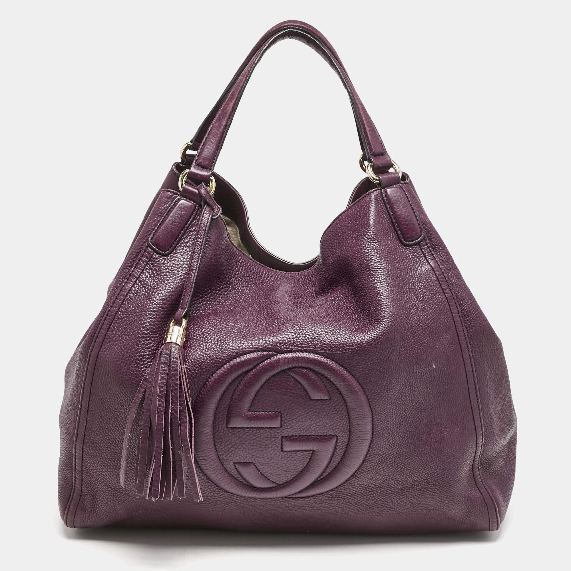 Pre Owned Gucci Burgundy Leather Large Soho Shopper Tote