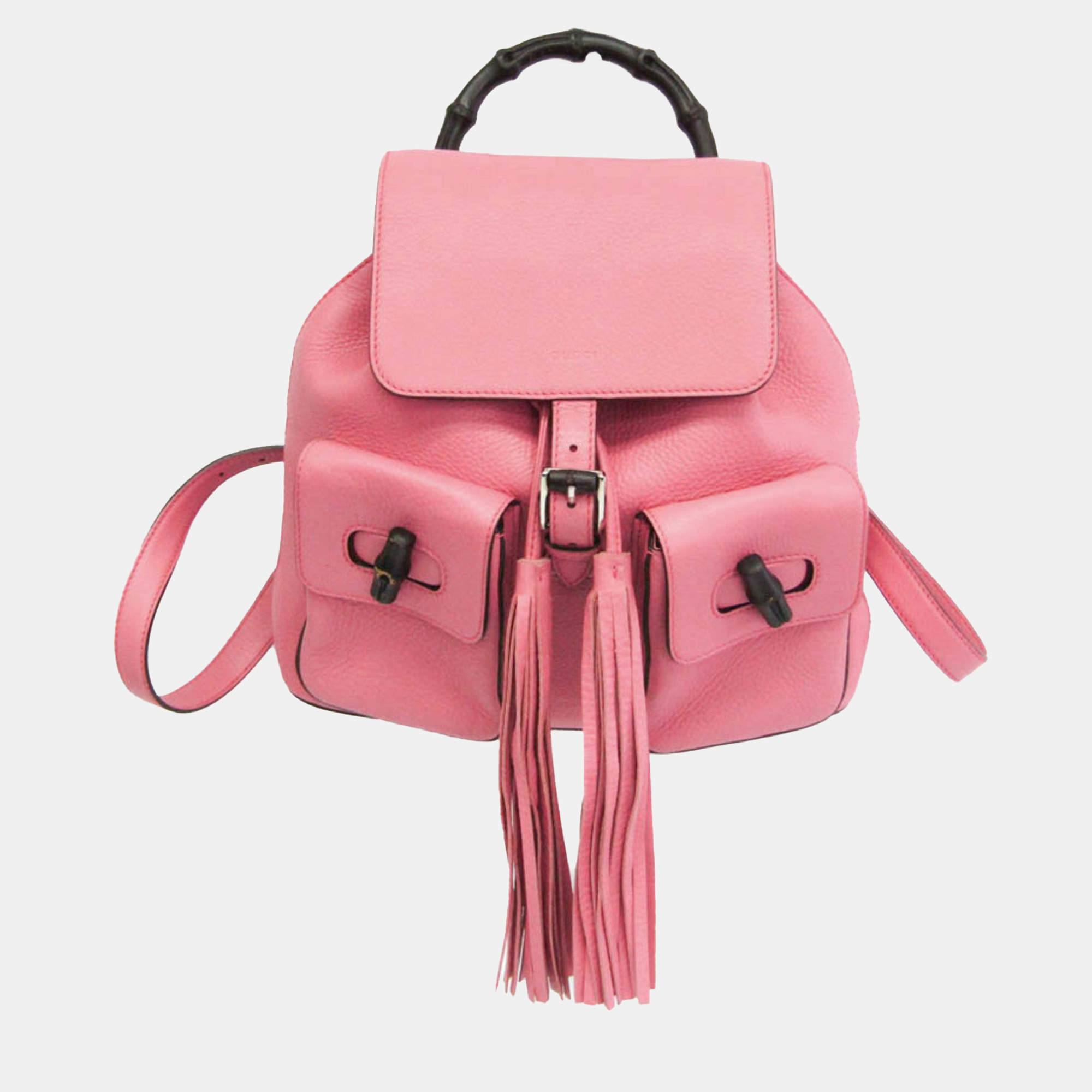 Gucci Pink Leather Bamboo Backpack