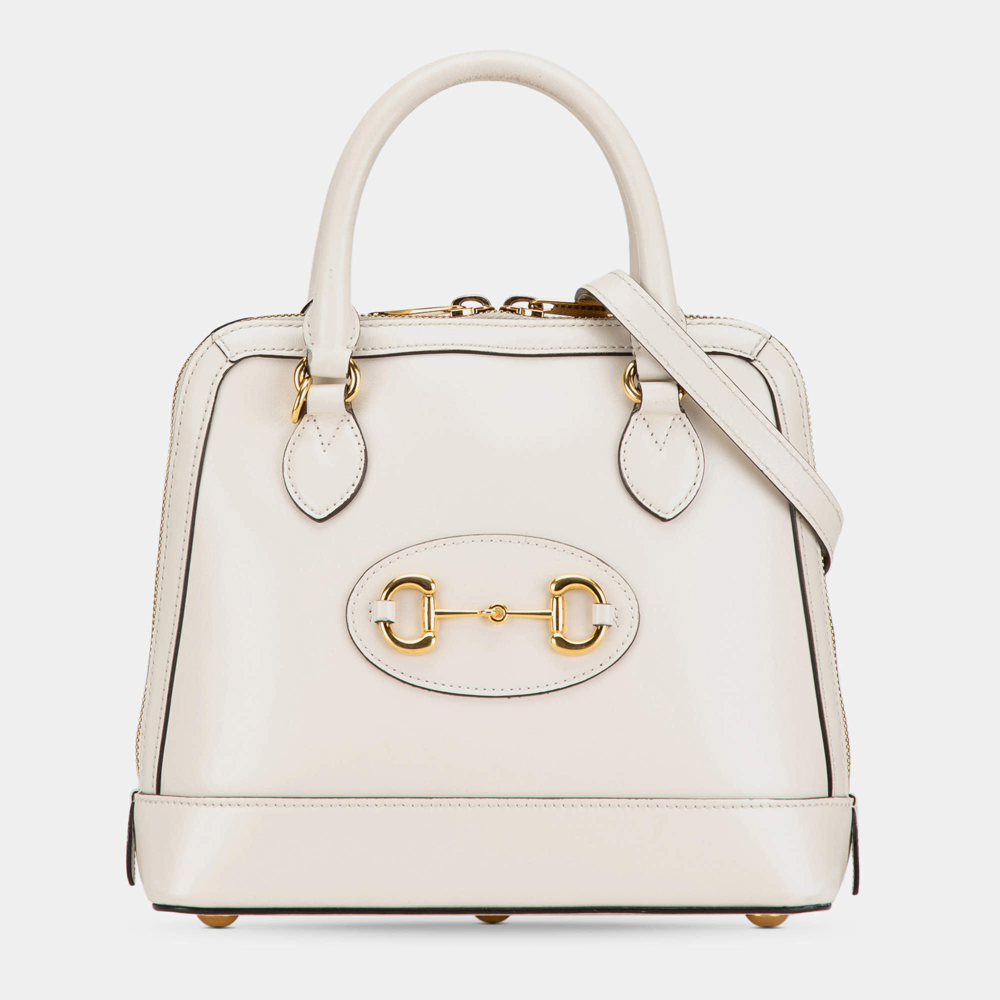 Pre Owned Gucci Cream Small Leather Horsebit 1955 Satchel
