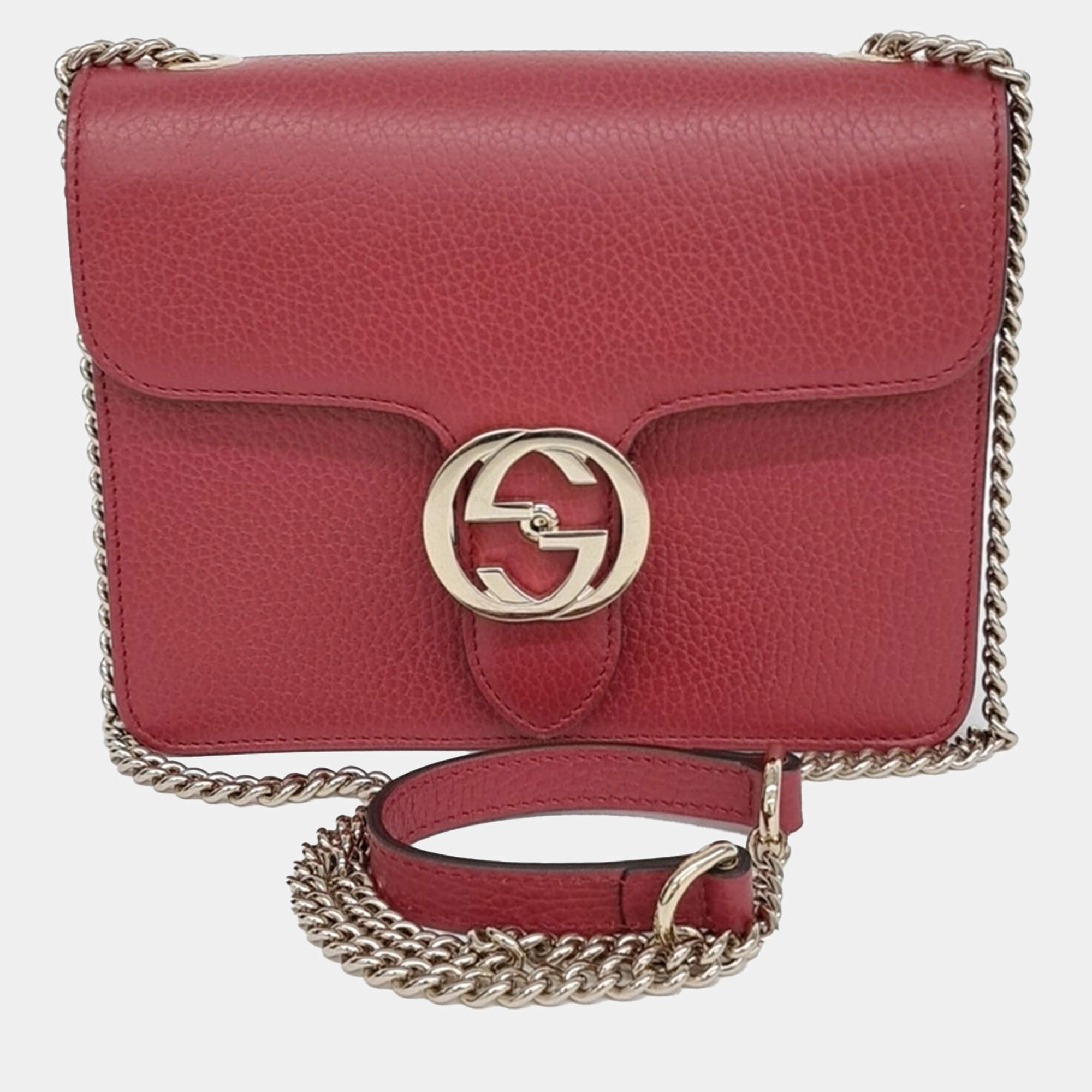 Gucci Red Leather Interlocking GG Crossbody Bag