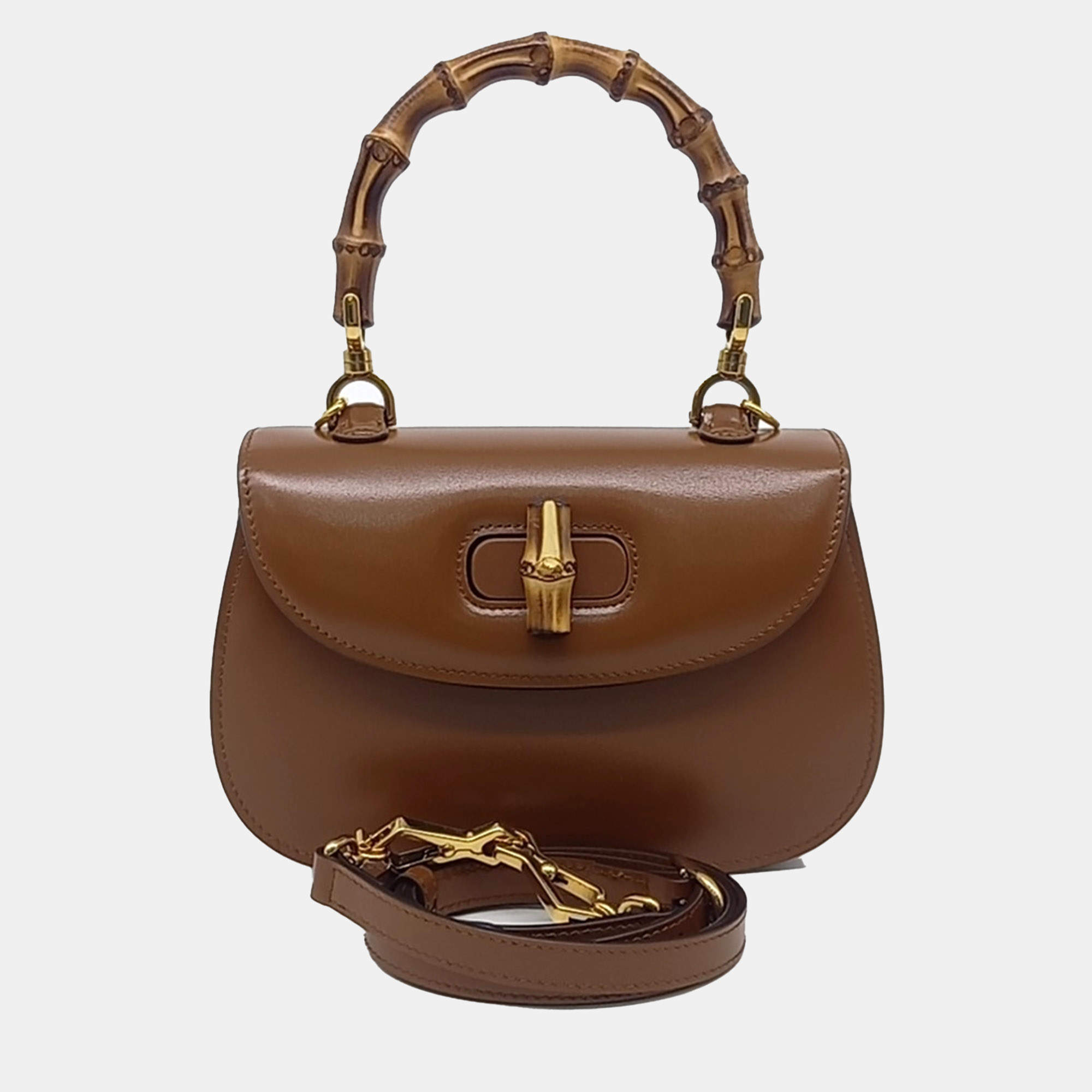 Gucci Brown Leather Bamboo 1947 Small Top Handle Bag