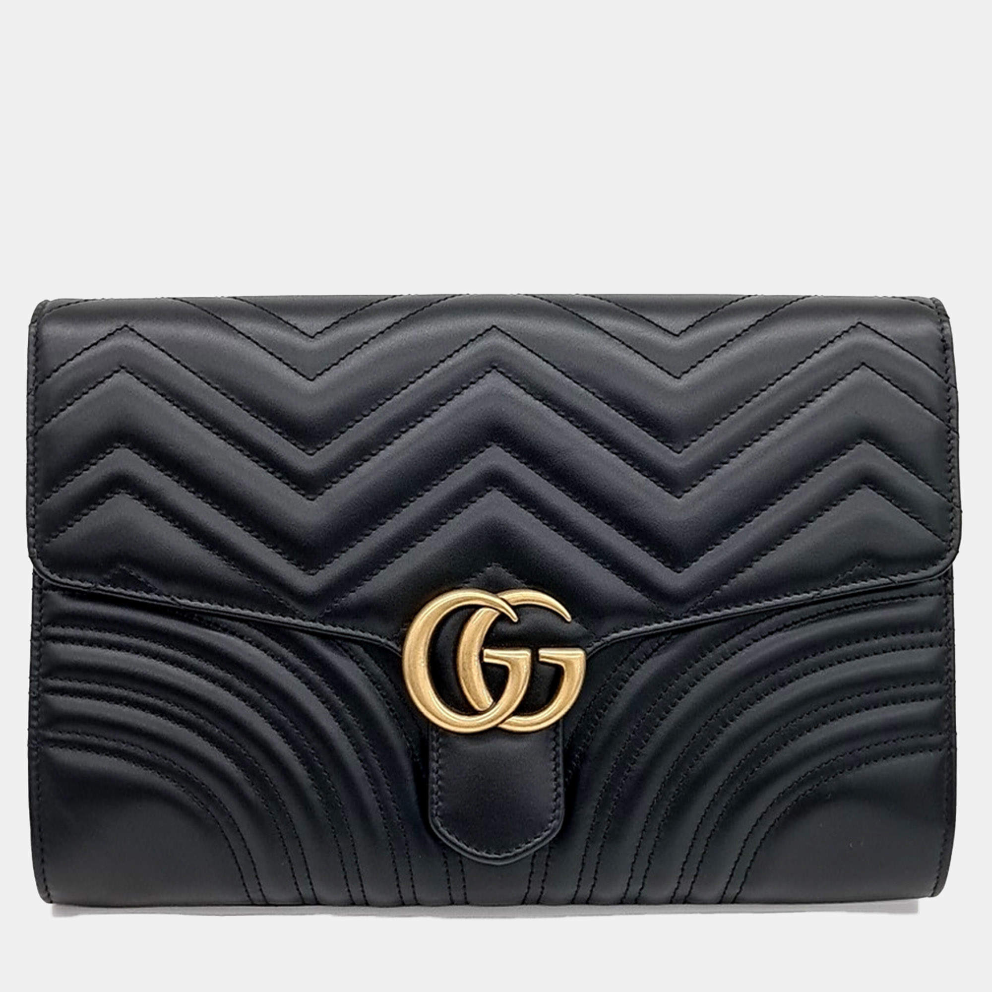Gucci Black Leather Marmont Matelasse Clutch