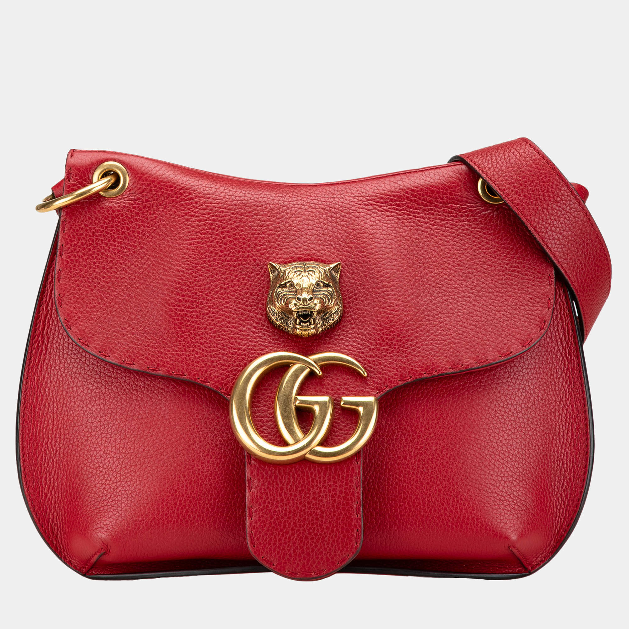 Pre Owned Gucci Red Leather GG Marmont Animalier Crossbody