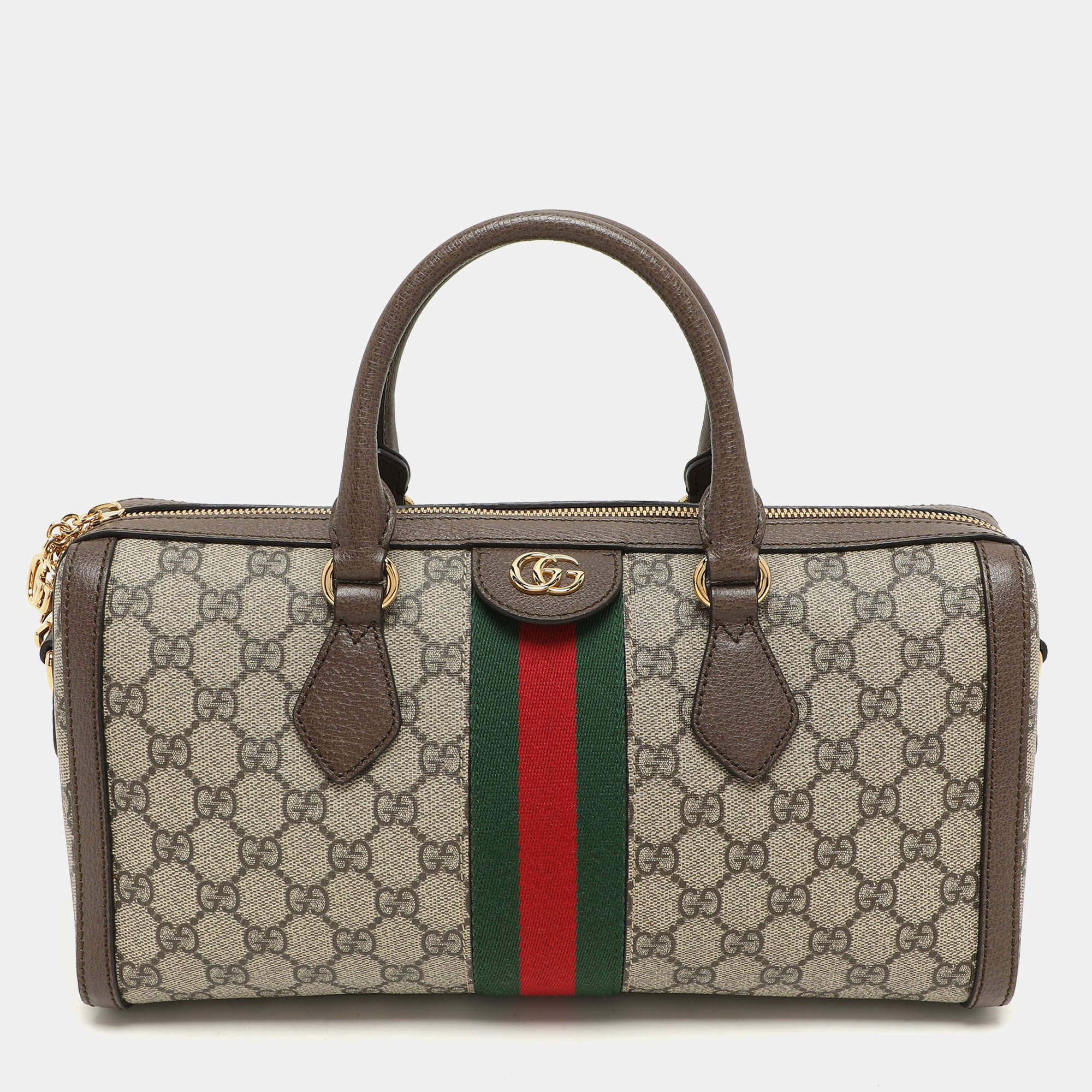 Gucci Beige/Brown GG Supreme Canvas and Leather Medium Ophidia Boston Bag