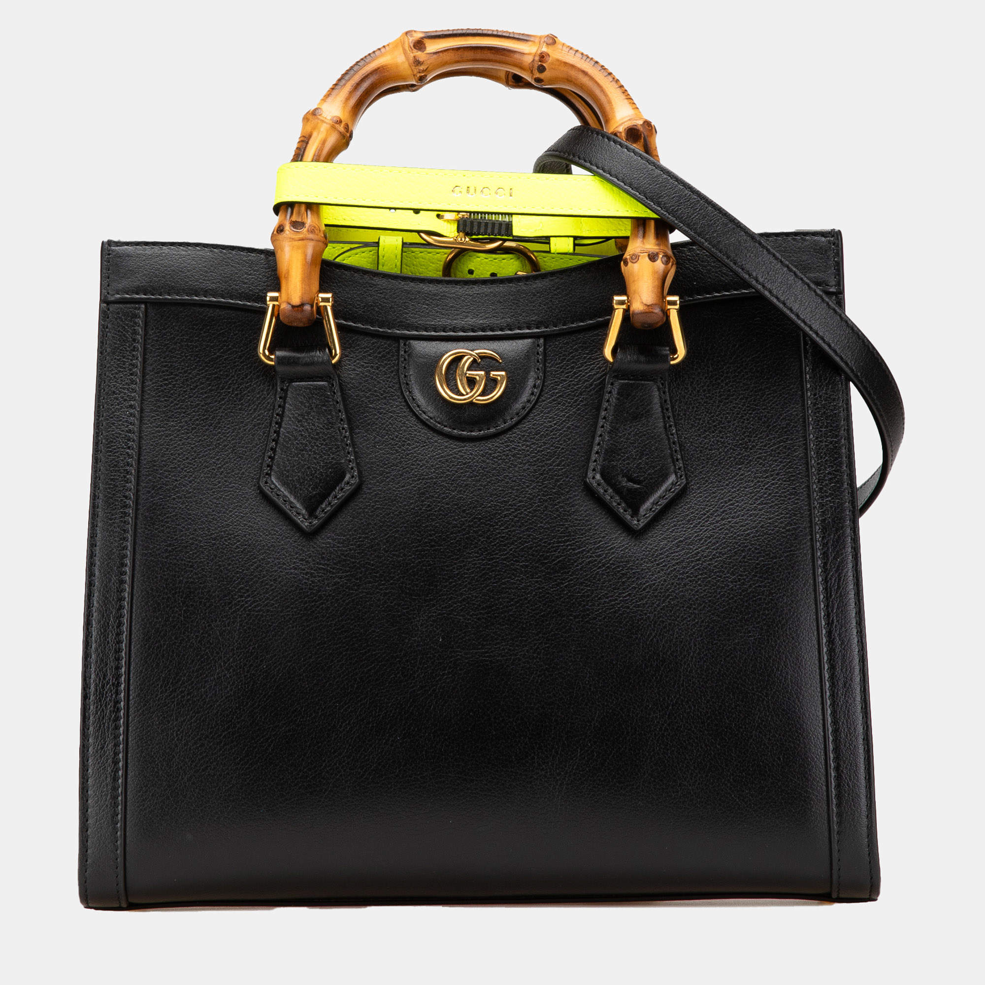 Gucci Black Small Leather Bamboo Diana Satchel