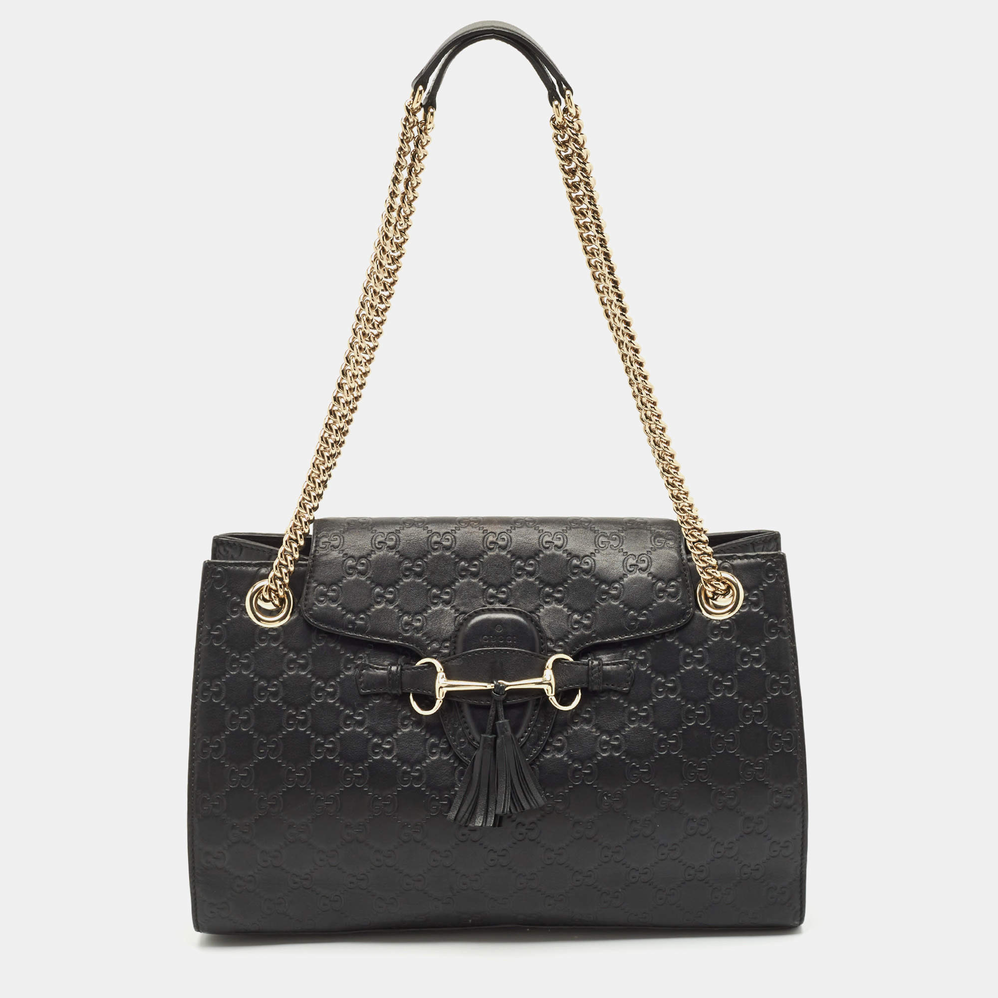 Gucci Black Guccissima Leather Large Emily Chain Shoulder Bag