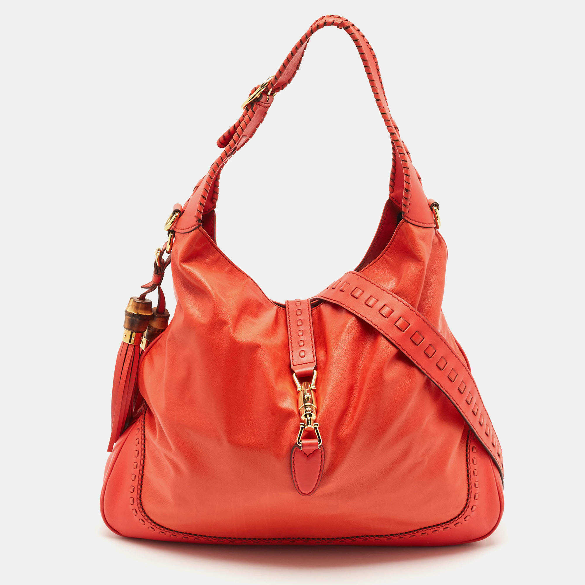 Gucci Red Leather Large New Jackie Hobo