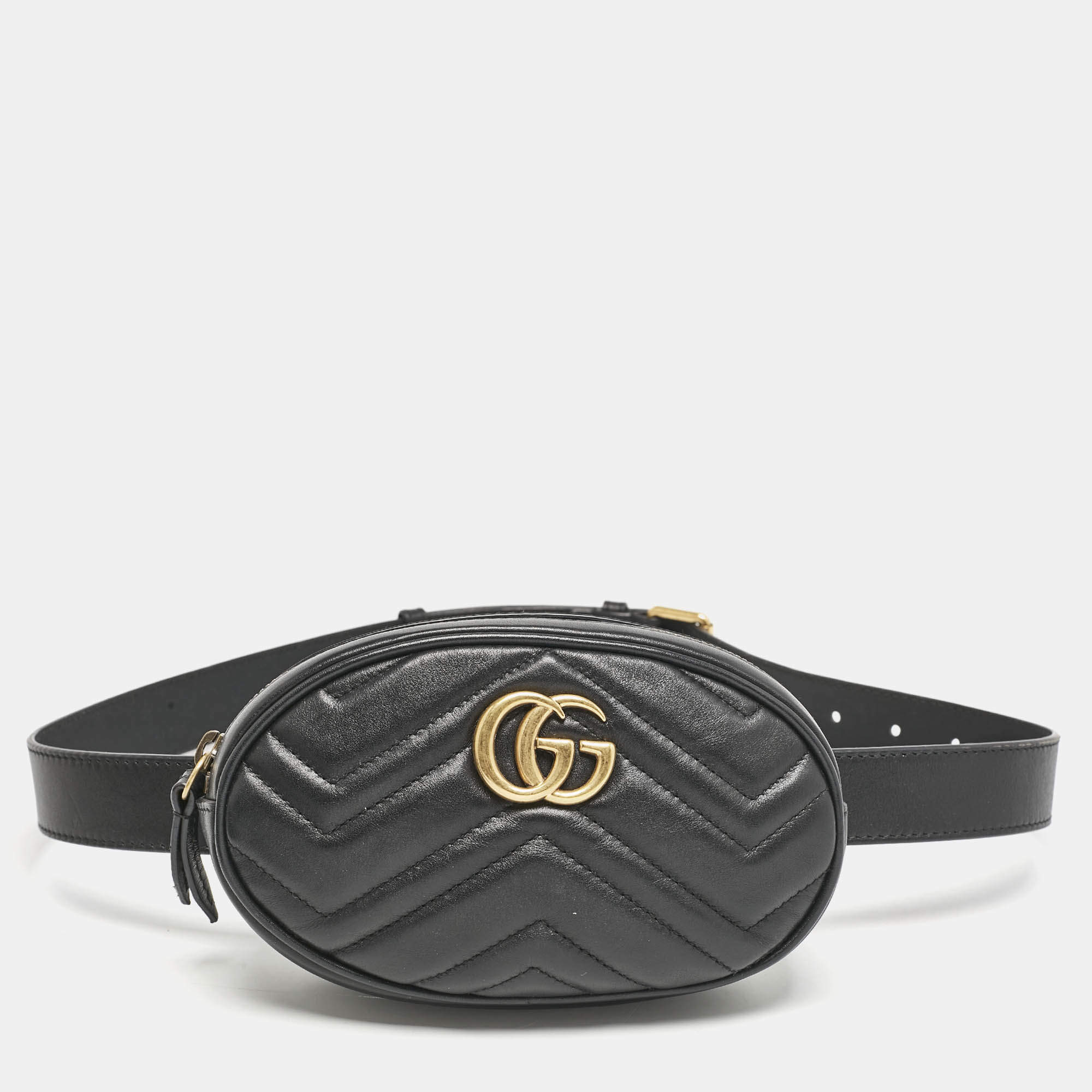 Gucci Black Matelassé Leather Mini GG Marmont Belt Bag