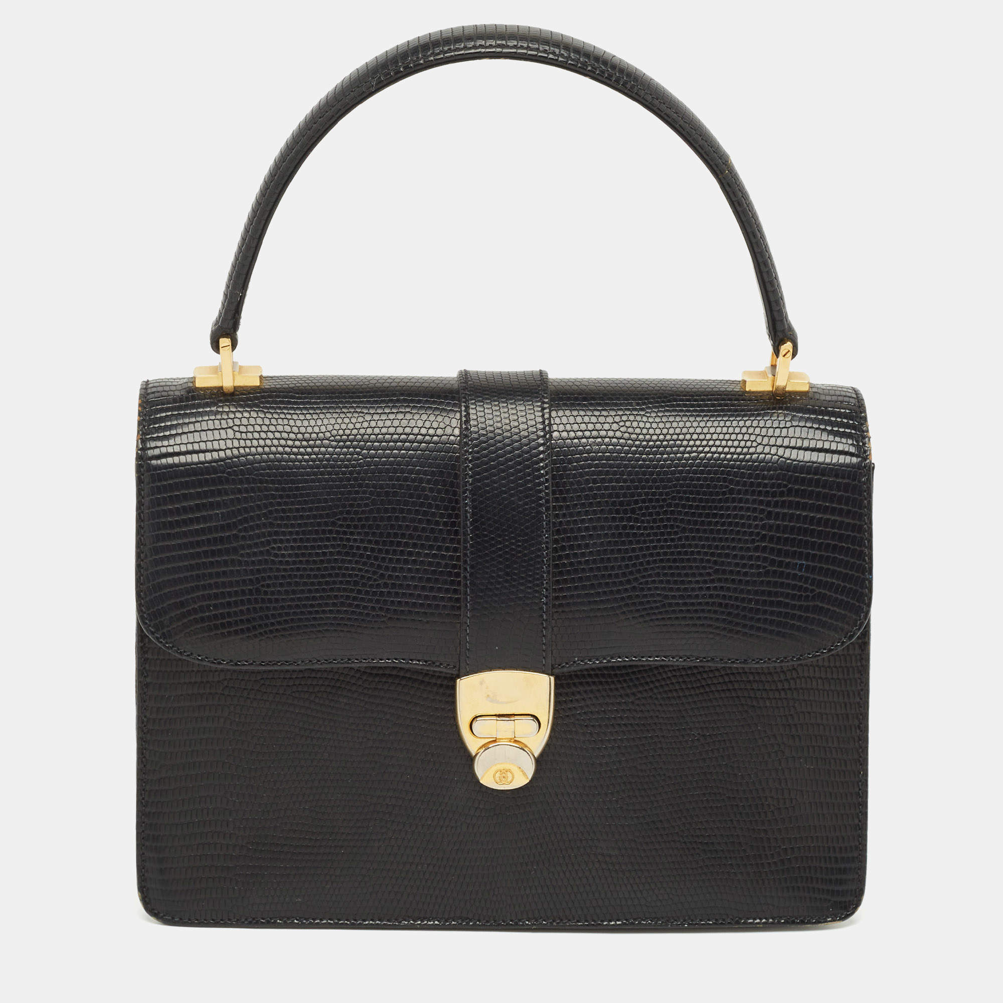 Gucci Black Lizard Vintage Top Handle Bag