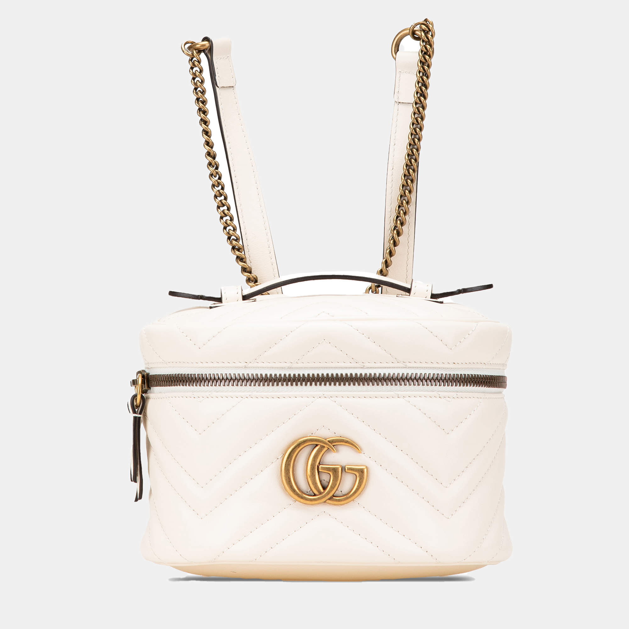 Gucci White Mini GG Marmont Matelasse Leather Round Backpack