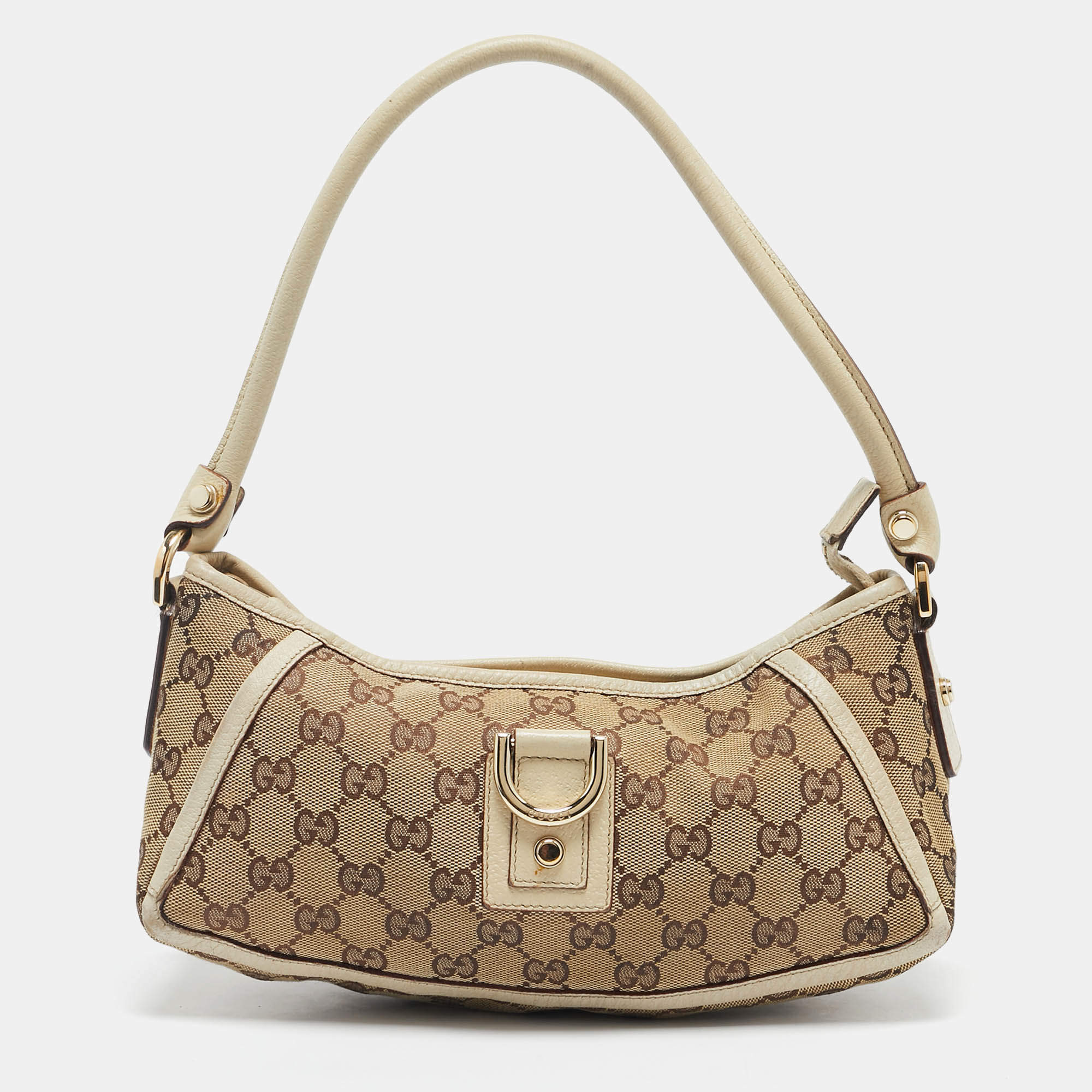Pre Owned Gucci Off White/Beige GG Canvas Abbey D-Ring Pochette