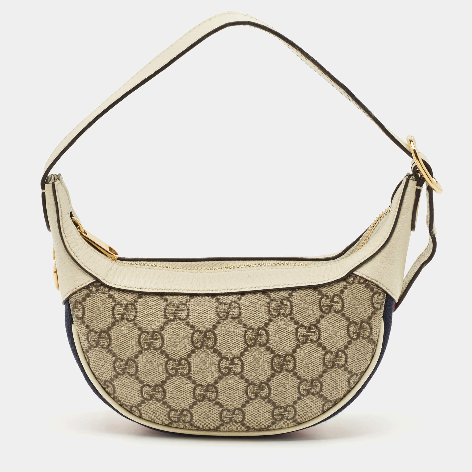 Gucci Off White/Beige GG Supreme Canvas Mini Web Ophidia Shoulder Bag