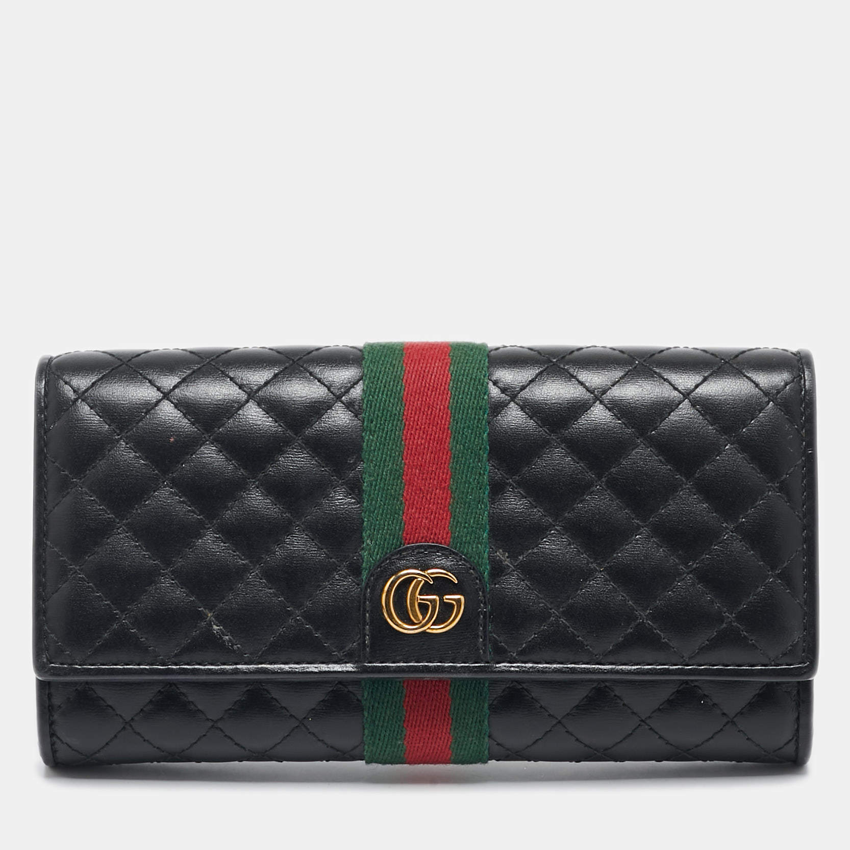 Gucci Black Quilted Leather Web GG Marmont Continental Wallet