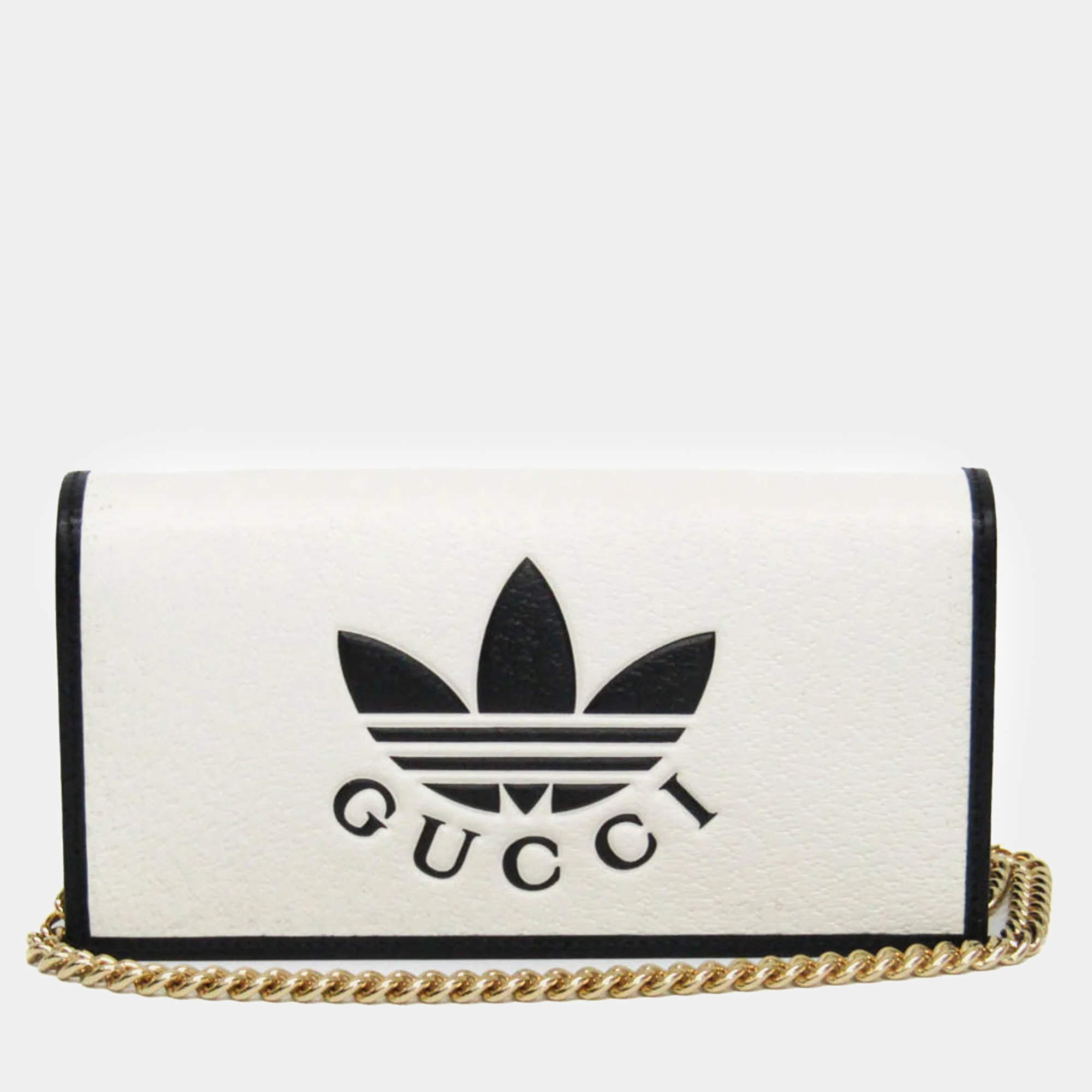 Gucci Black, Off White Leather Adidas Wallet on Chain 