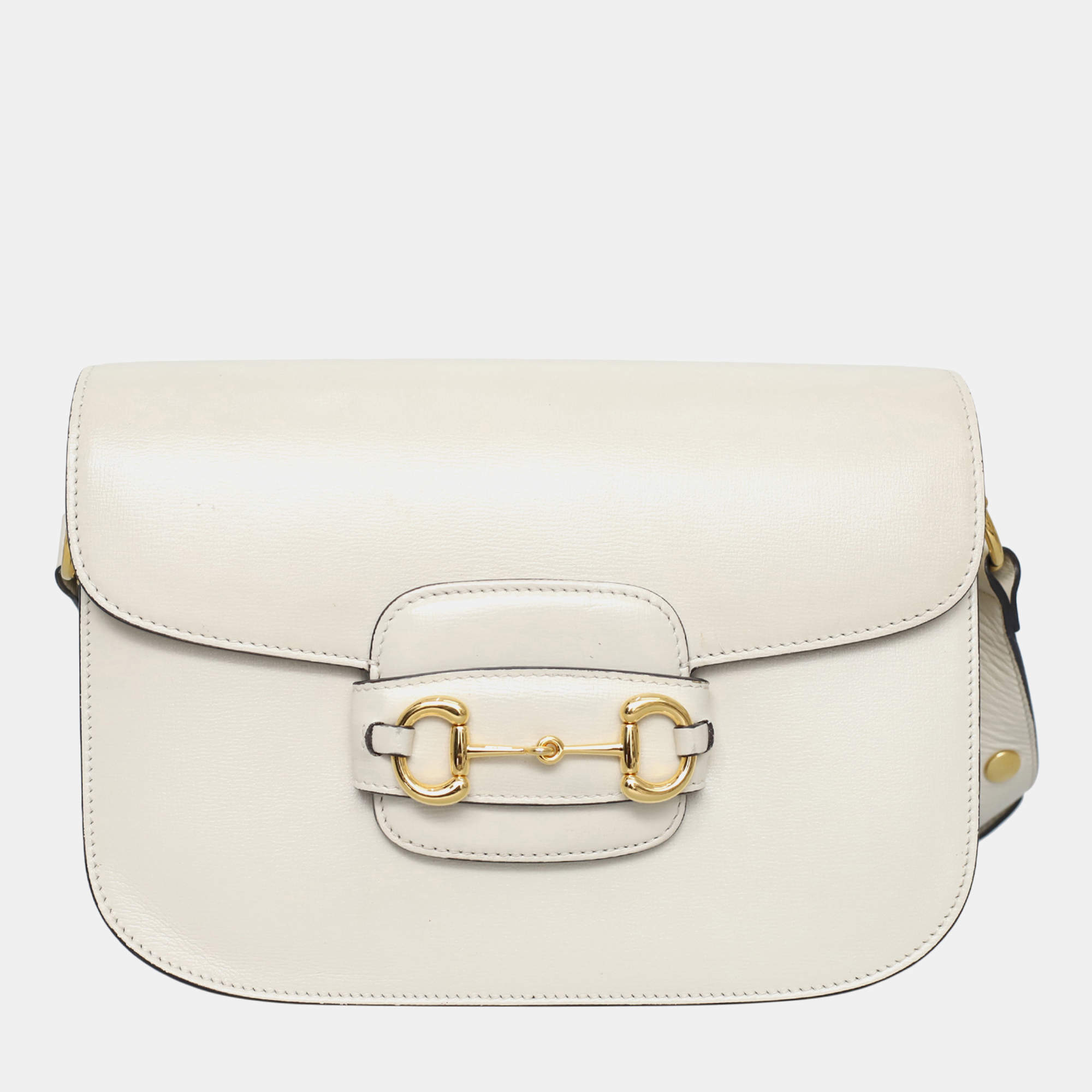 Pre Owned Gucci White Leather 1955 Horsebit Shoulder Bag