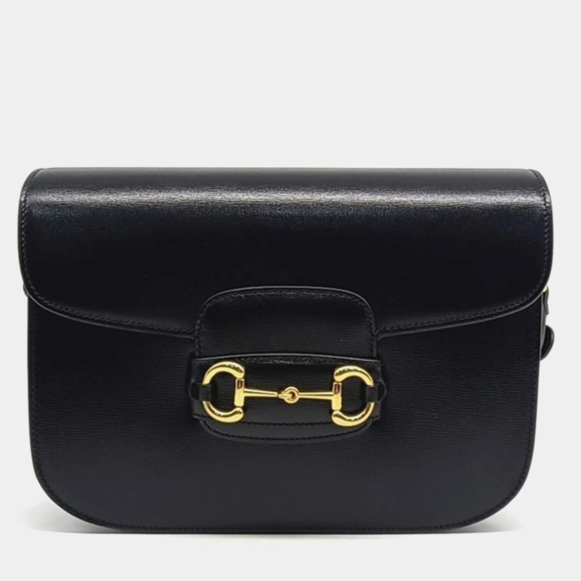 Gucci Black Leather 1955 Horsebit Shoulder Bag