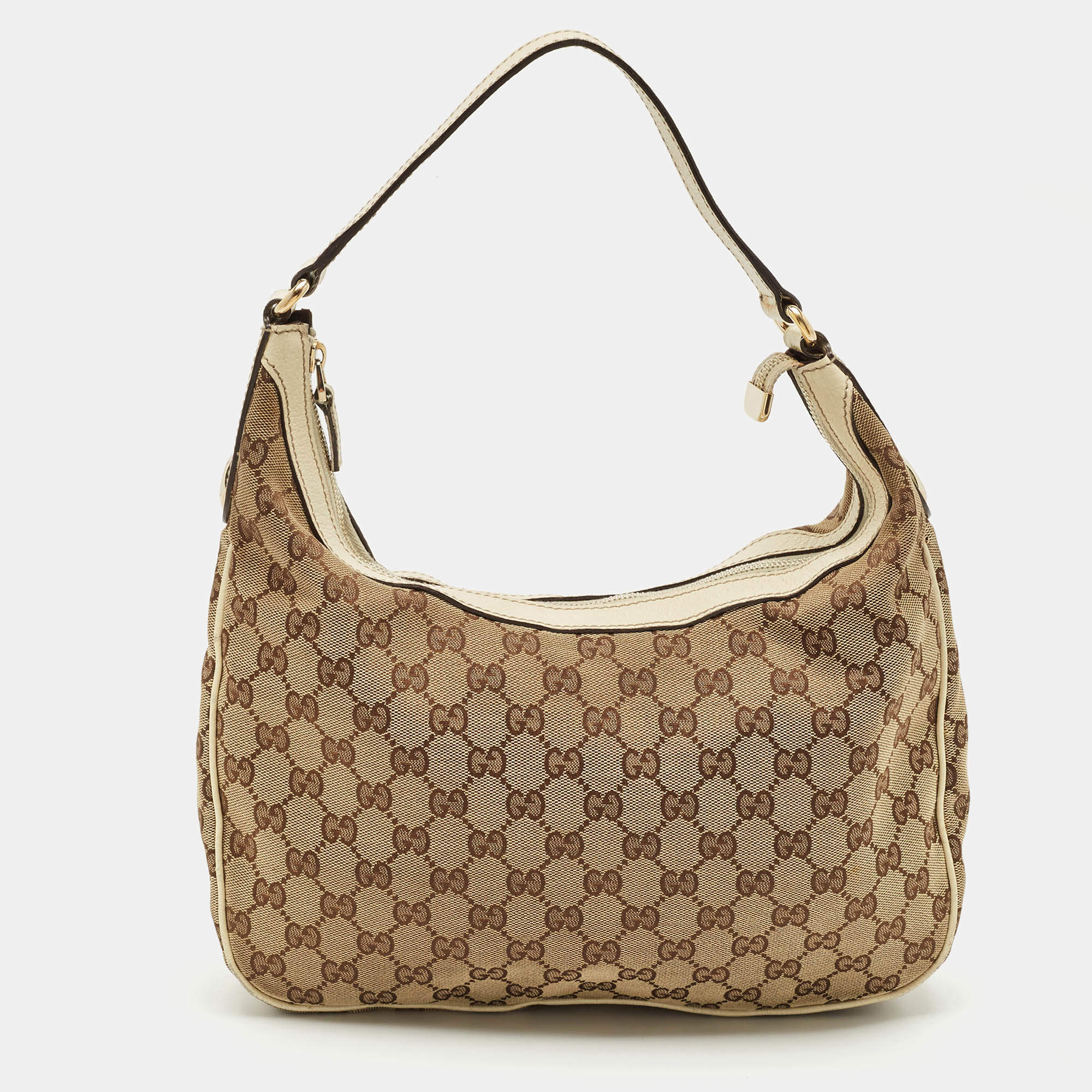 Gucci White/Beige GG Canvas and Leather Charmy Hobo 