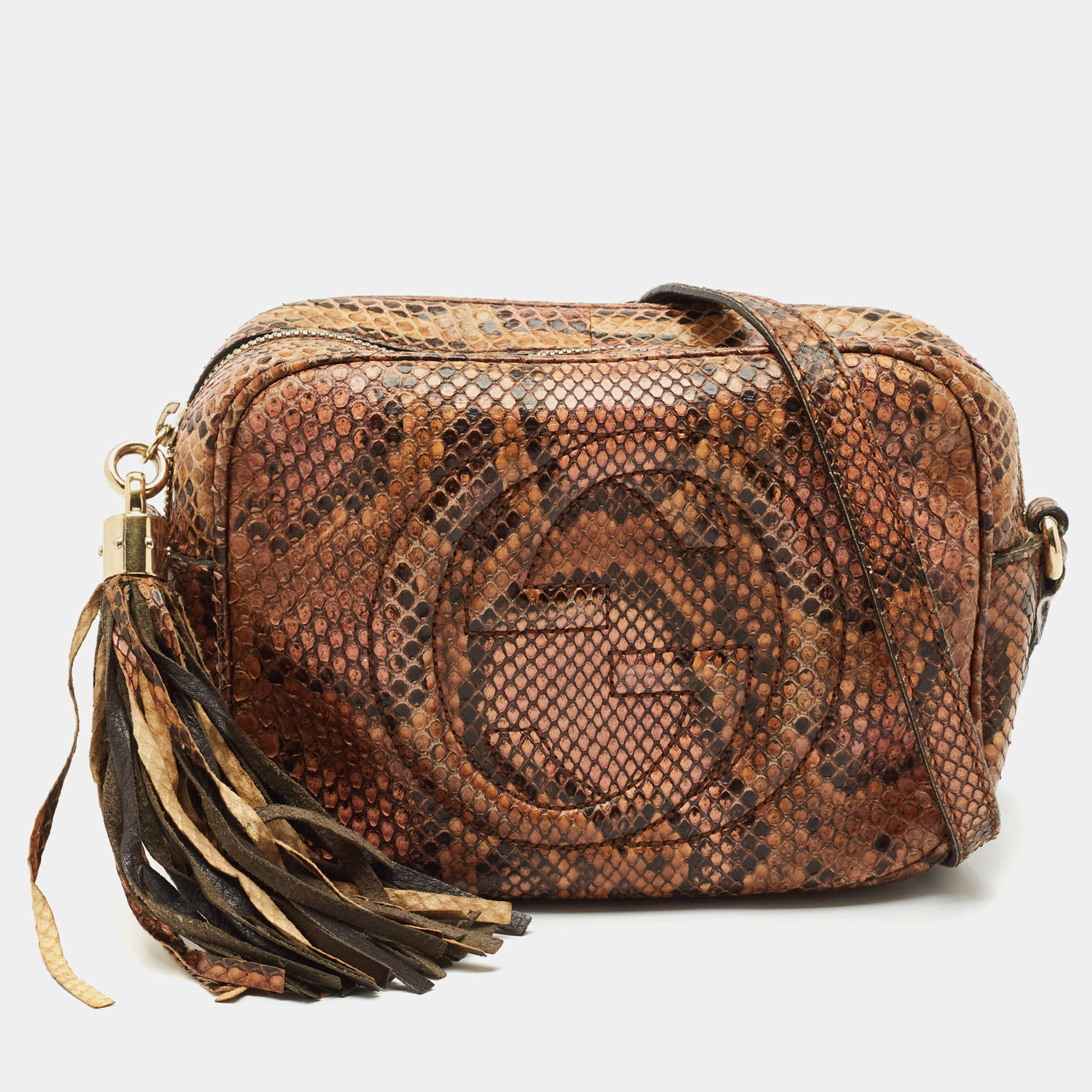 Gucci Brown/Orange Python Small Soho Disco Crossbody Bag