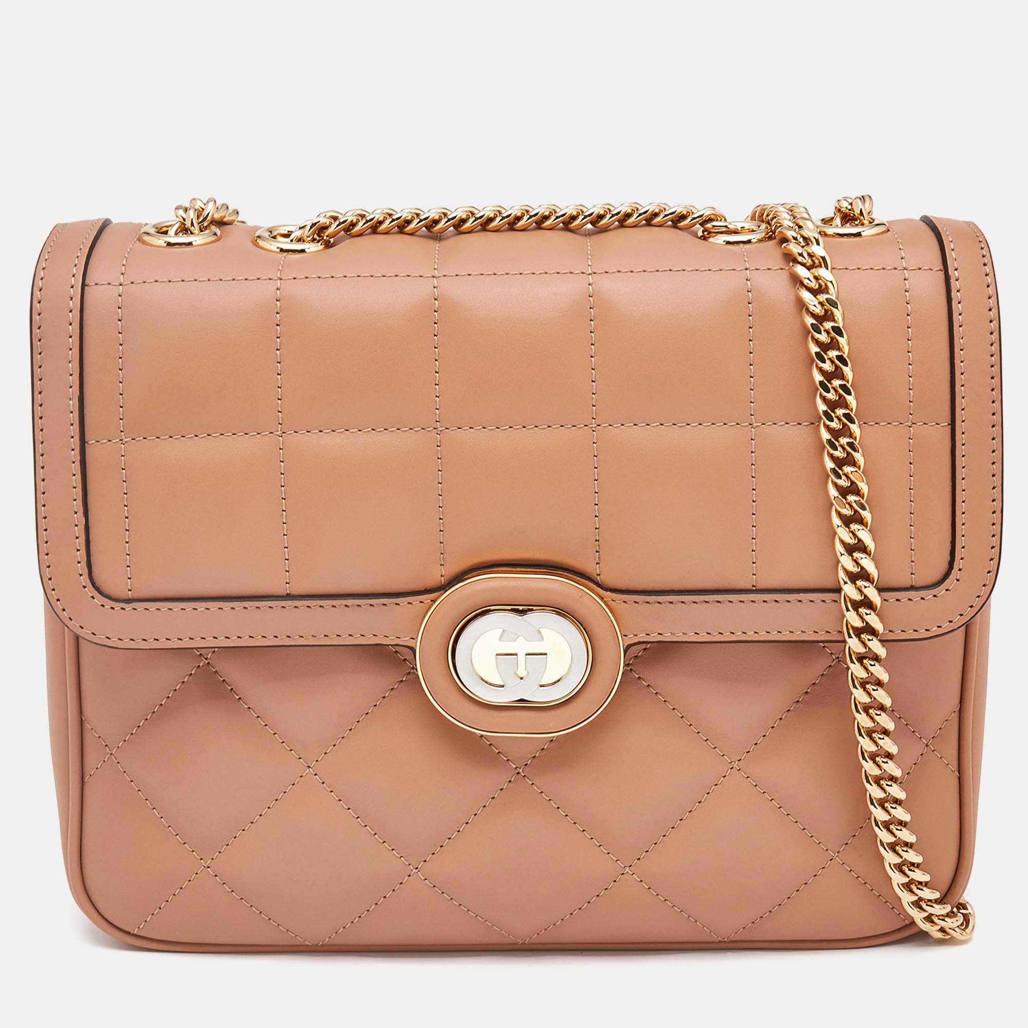 Gucci Beige Quilted Leather Small Deco Shoulder Bag