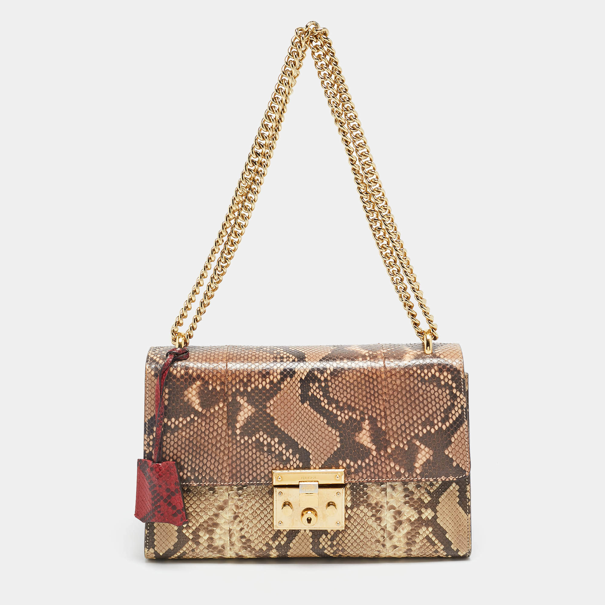 Gucci Beige/Red Python Medium Padlock Shoulder Bag