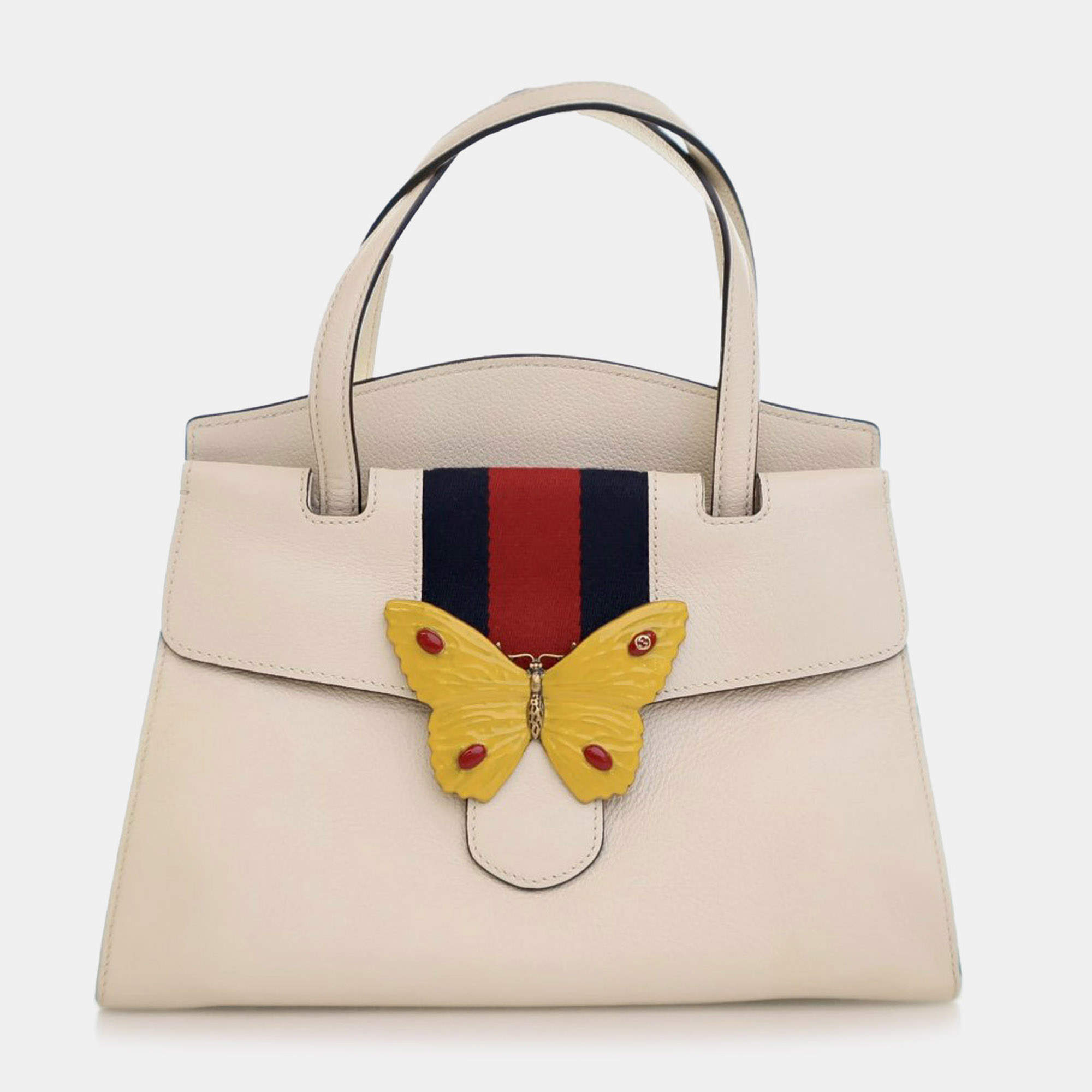 Gucci White Medium Web Linea Butterfly Totem Satchel