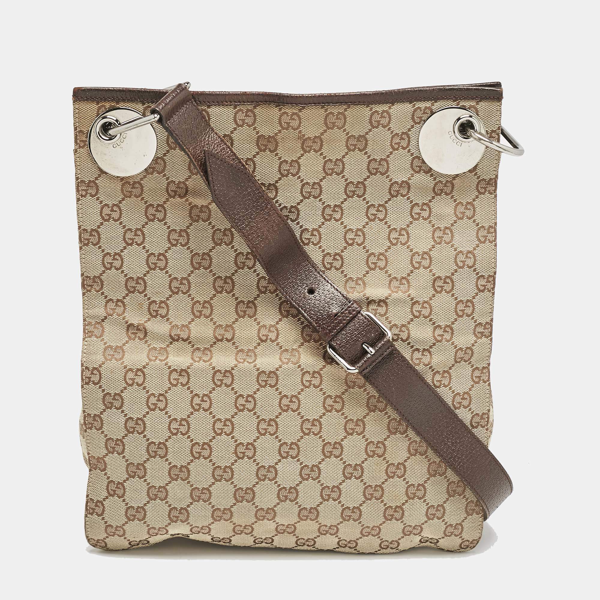 Gucci Beige/Brown GG Canvas and Leather Eclipse Messenger Bag
