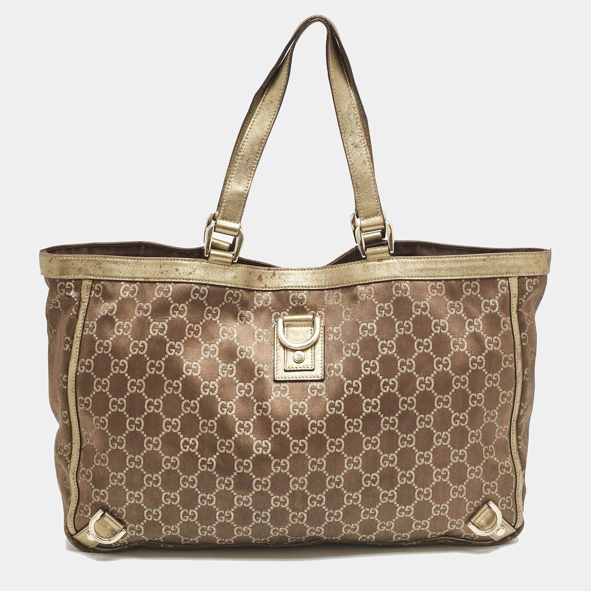 Gucci Brown/Gold GG Fabric and Leather Abbey D-Ring Tote