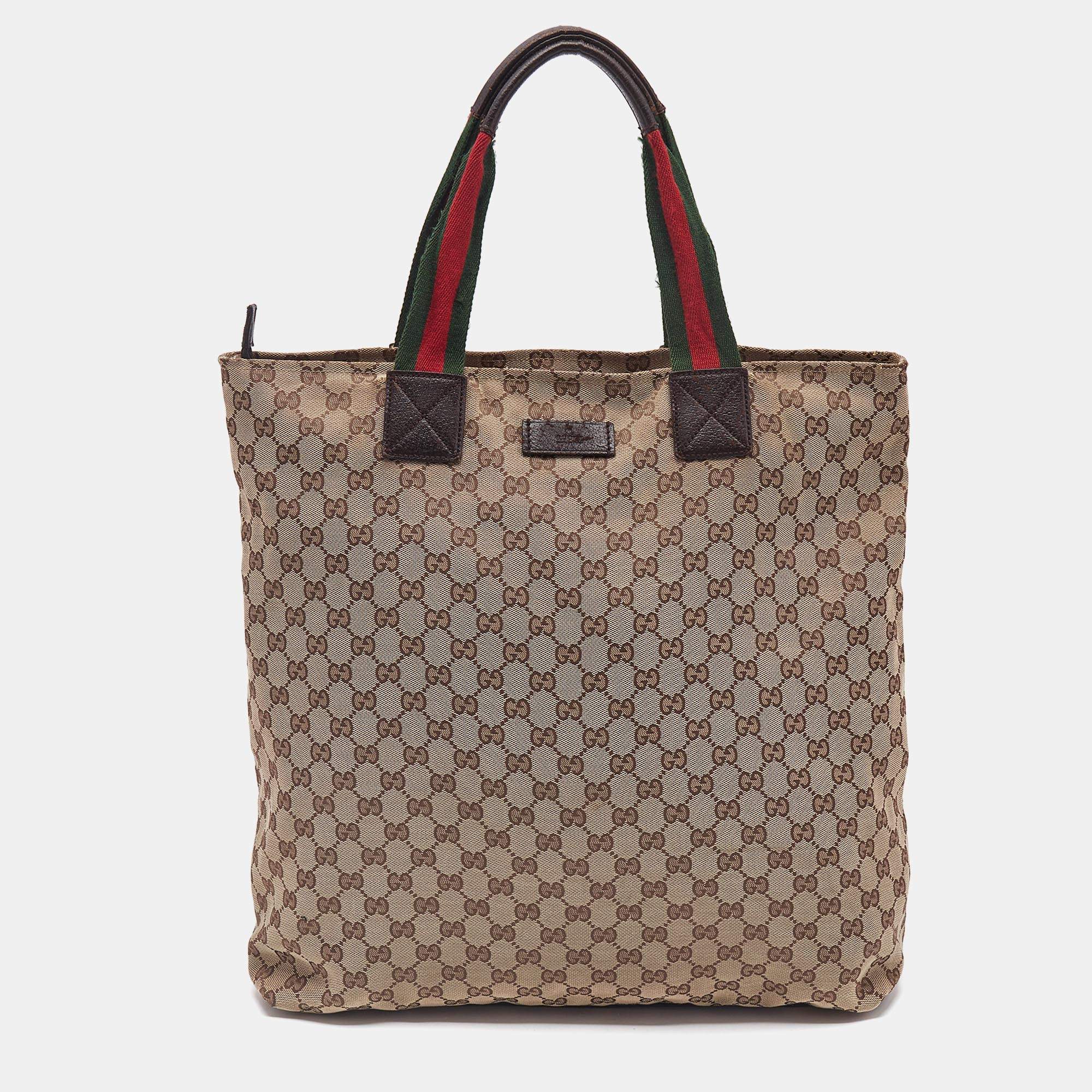 Gucci Beige GG Canvas Web Shopper Tote