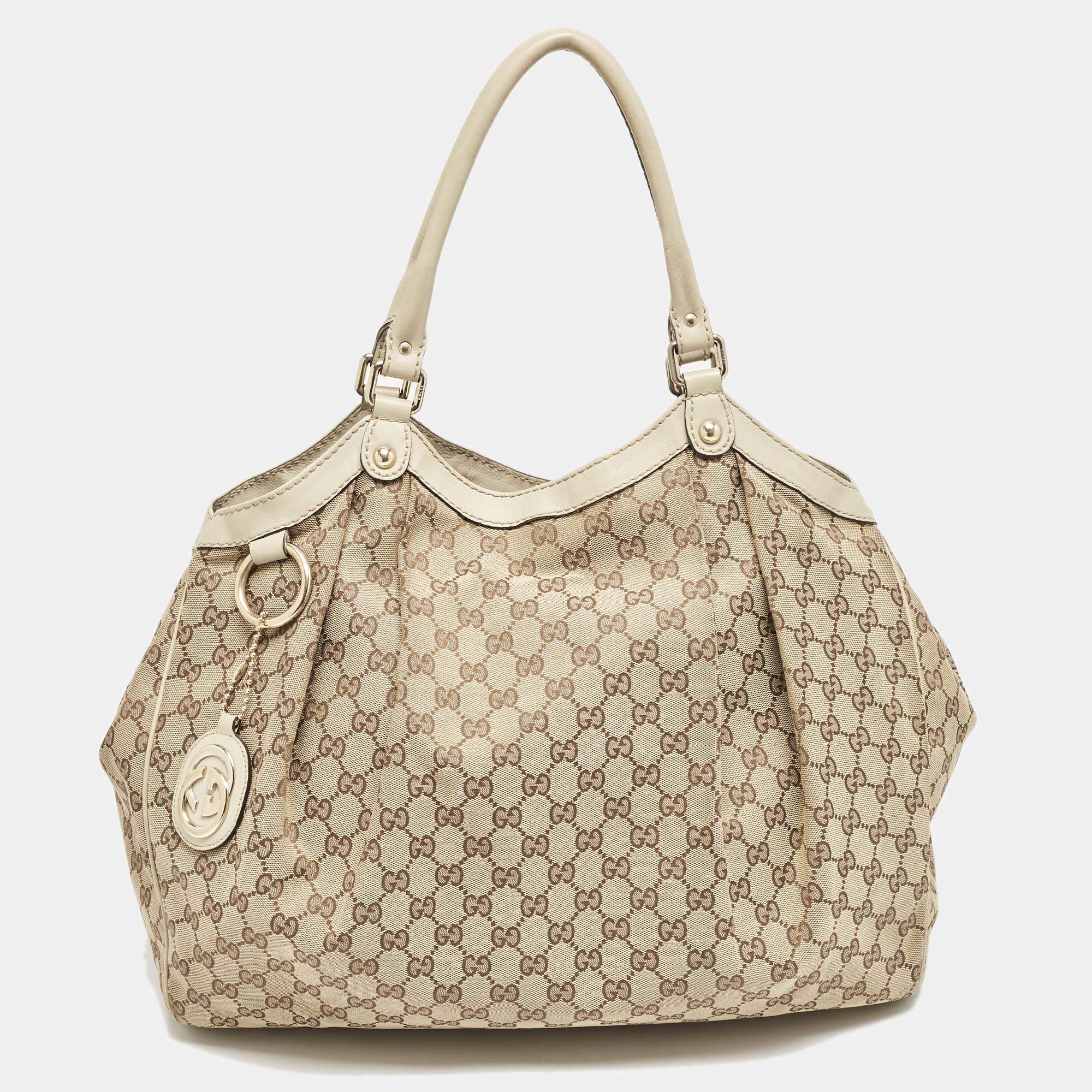 Gucci Beige GG Canvas and Leather Sukey Tote