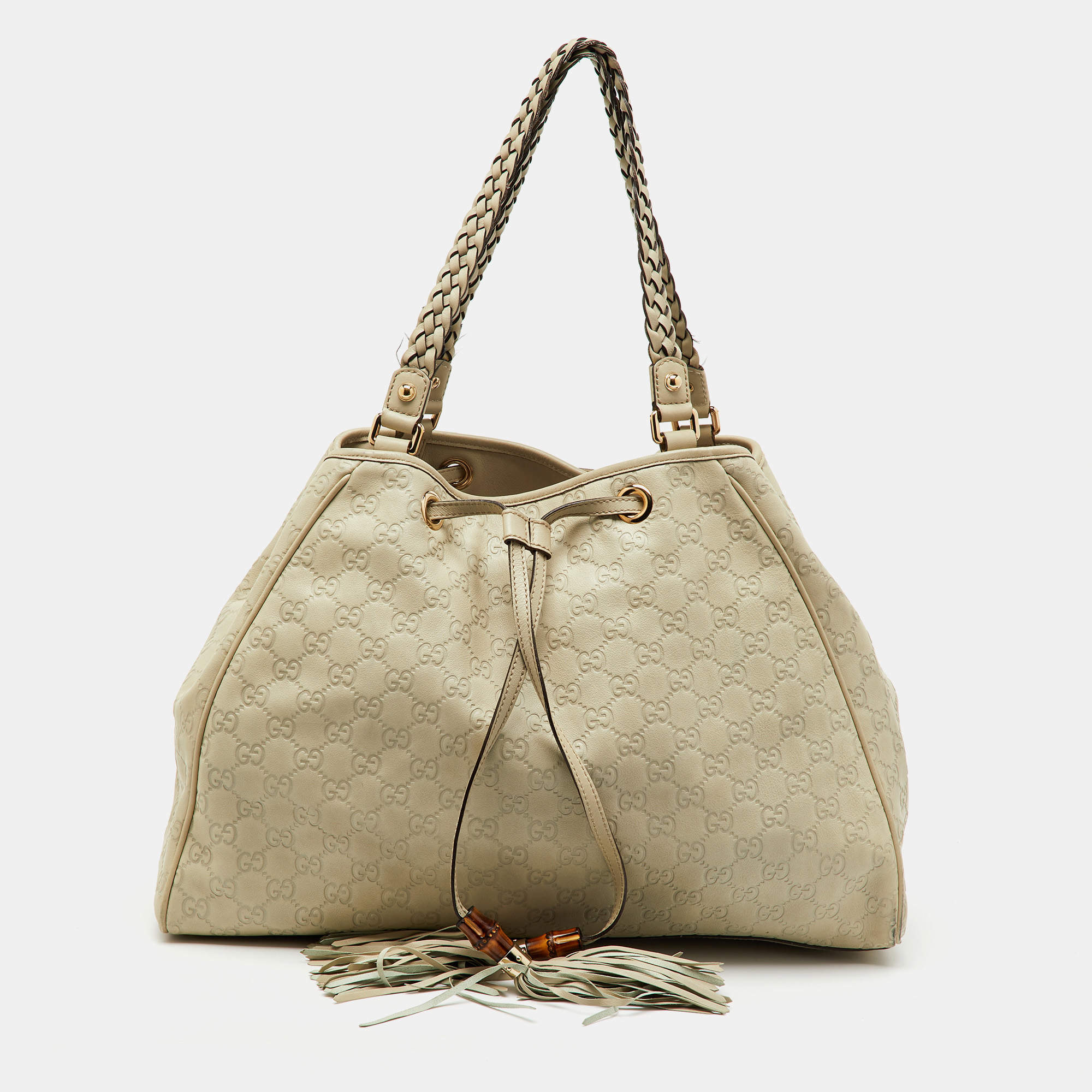 Gucci Cream Guccissima Leather Large Peggy Drawstring Tote