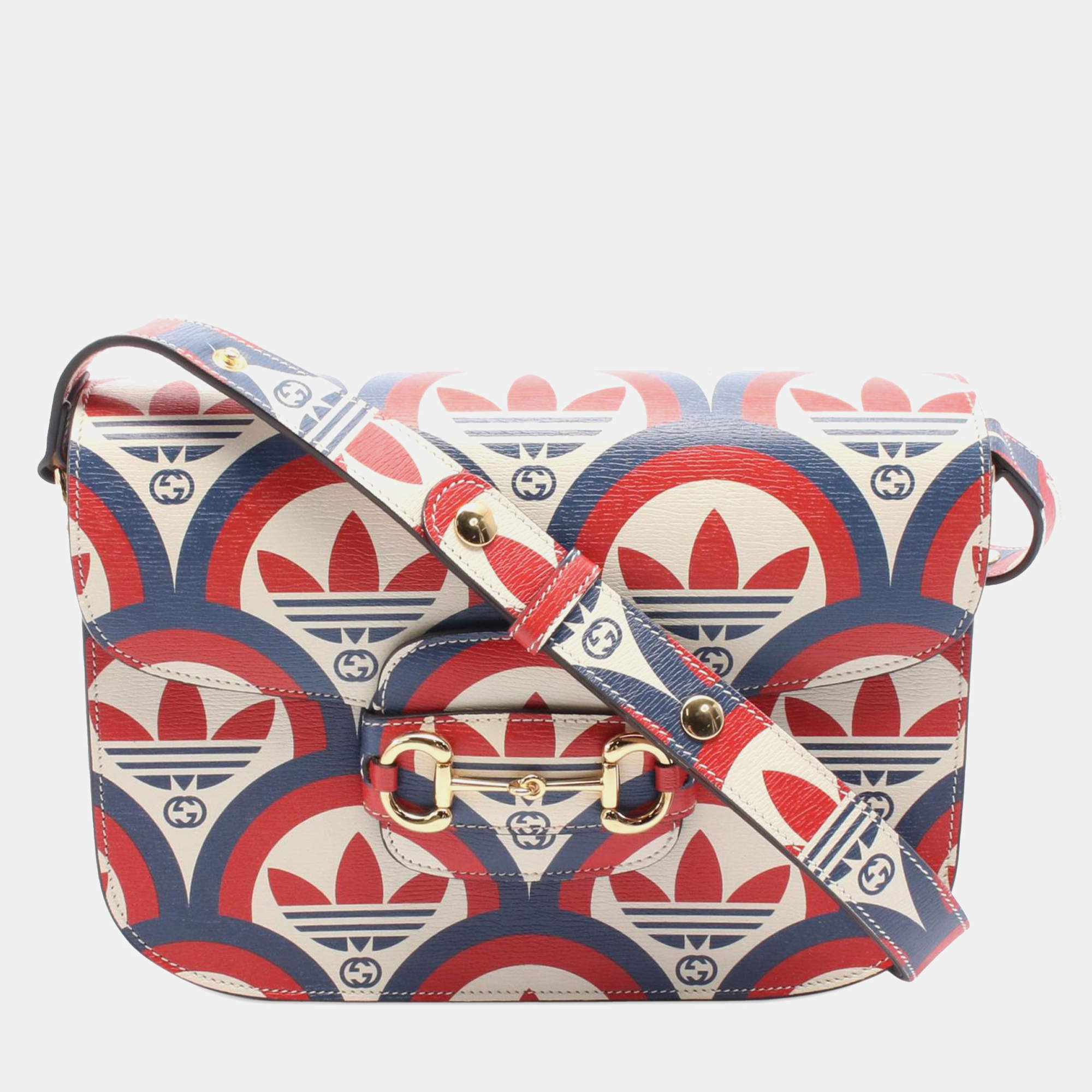 Gucci Red White Adidas Horsebit 1955 Leather Shoulder Bag