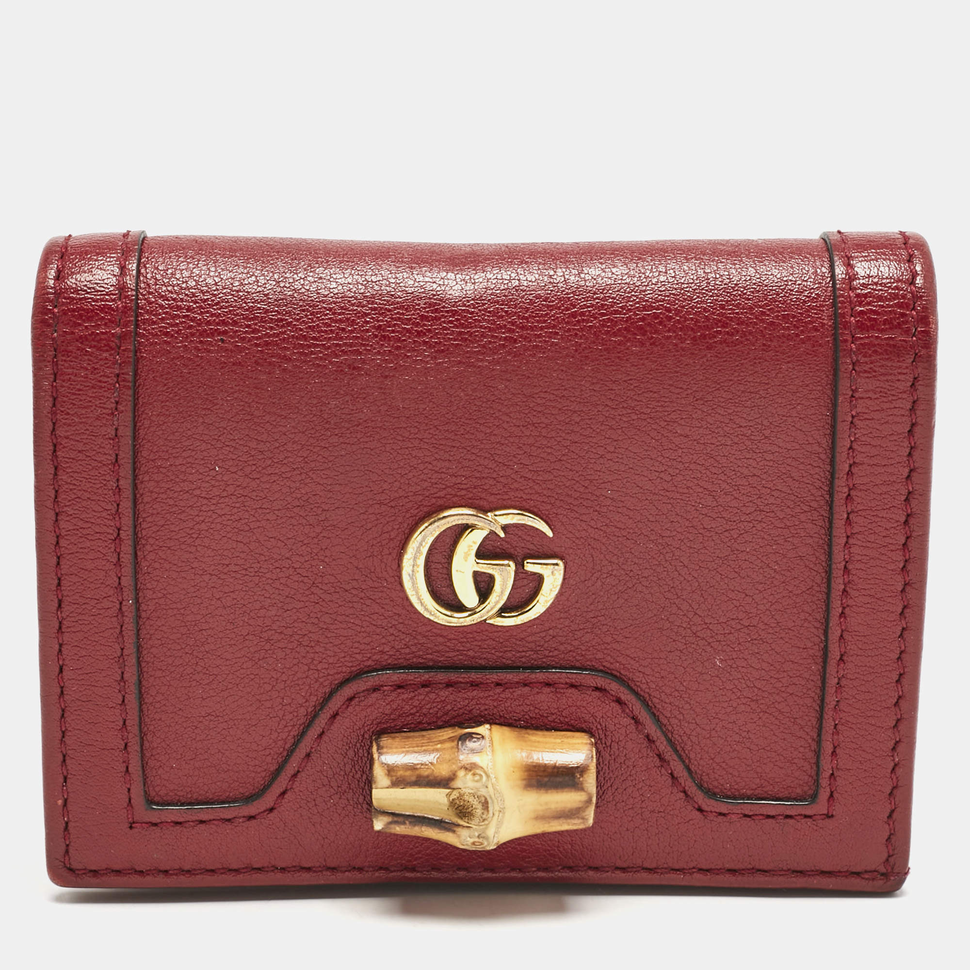 Gucci Burgundy Leather Bamboo Diana Card Case