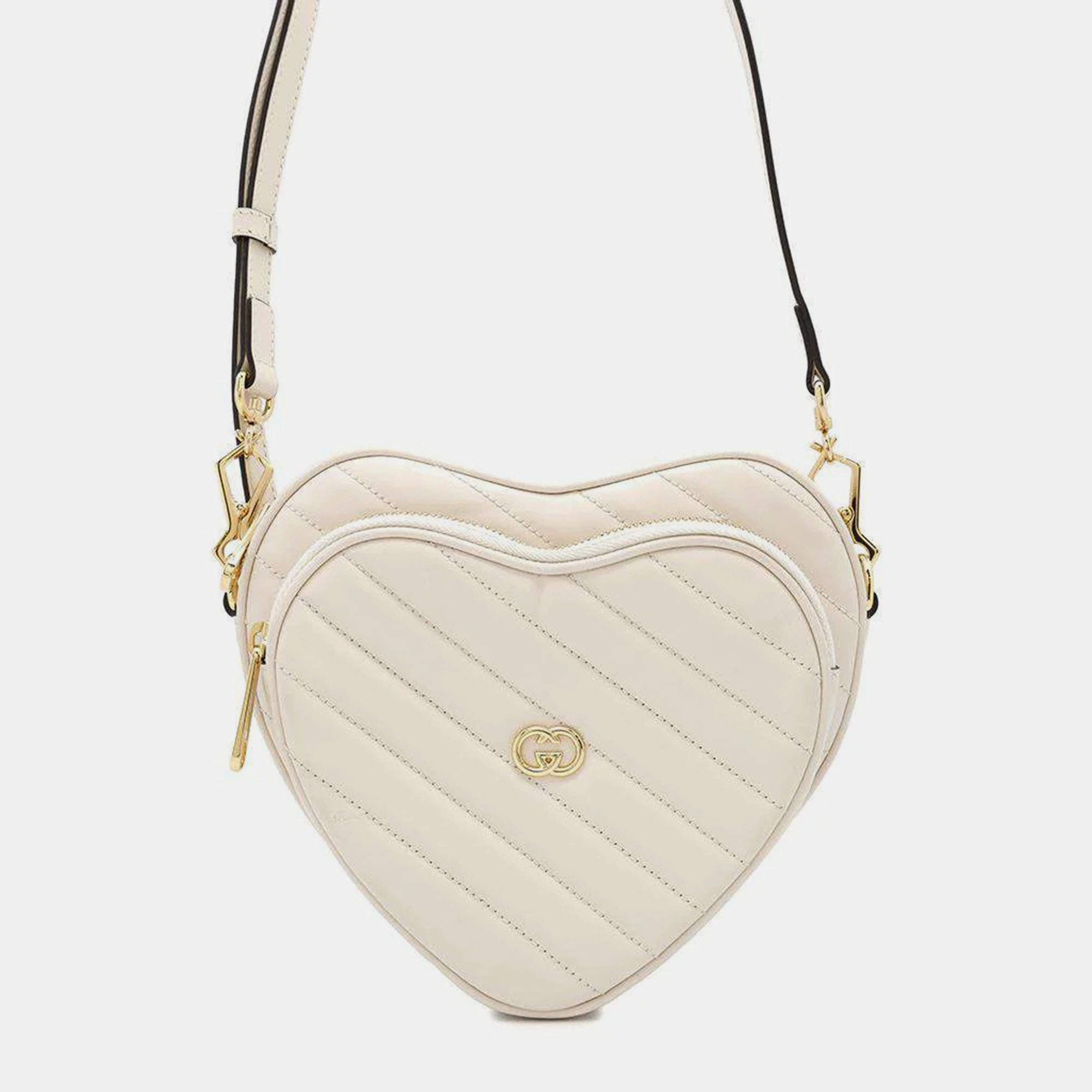 Gucci Ivory Leather Interlocking G Heart Shoulder Bag