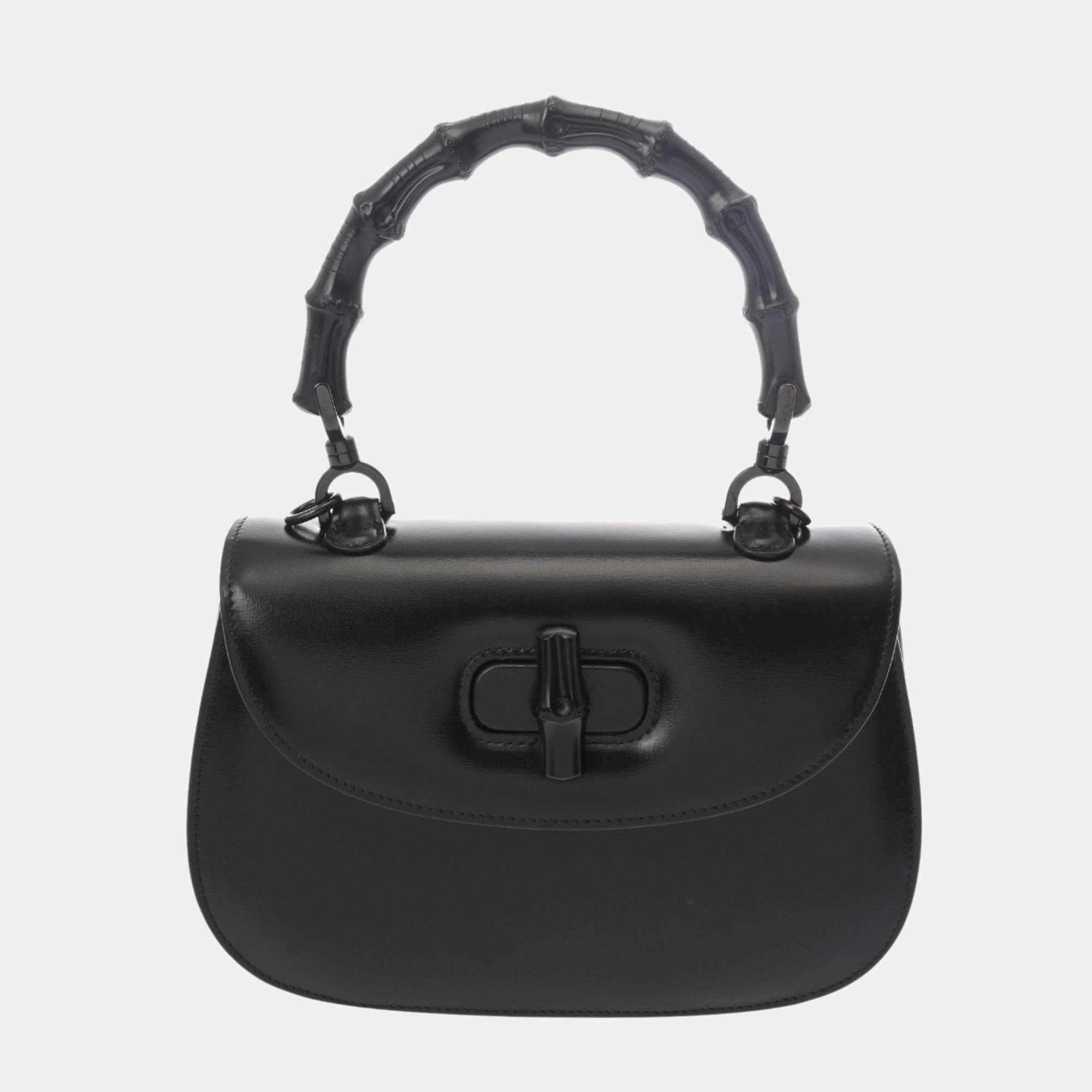 Gucci Black Leather Bamboo 1947 Handbag