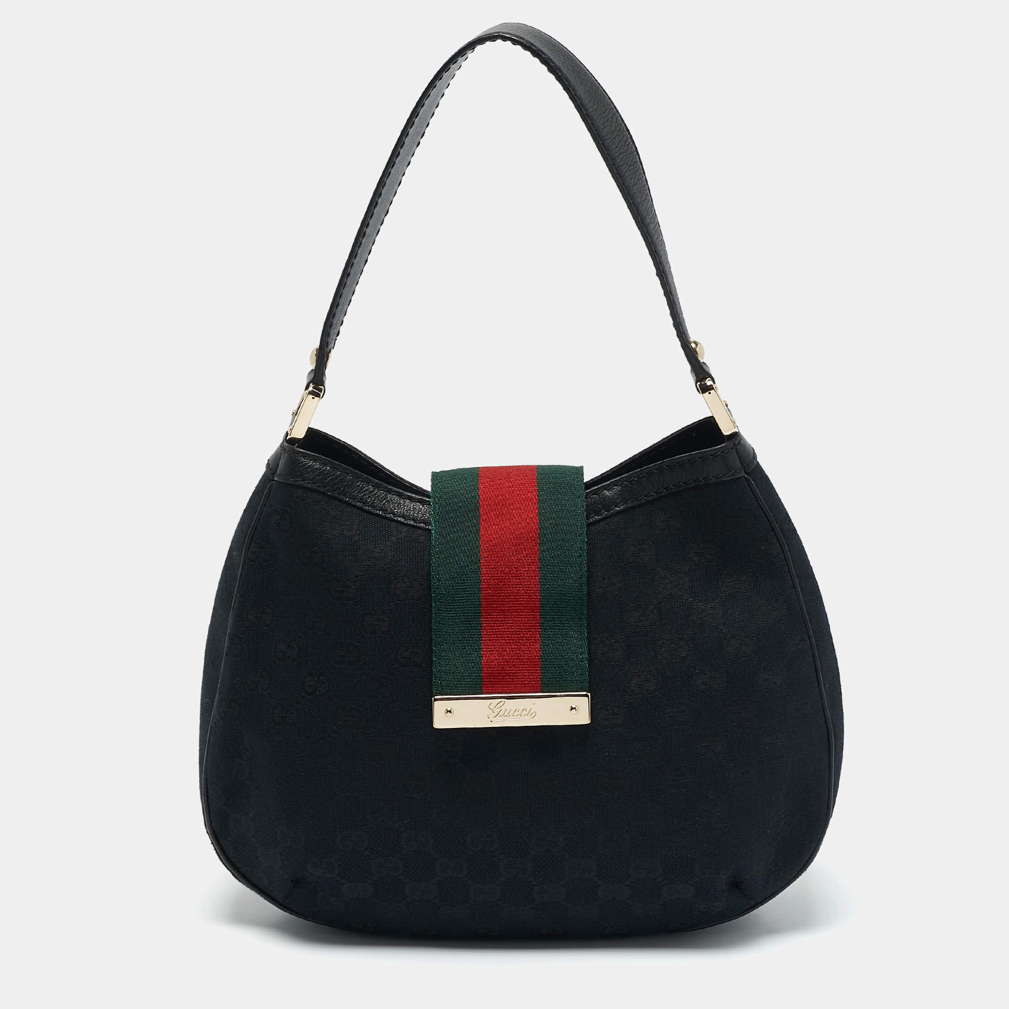 Pre Owned حقيبة هوبو جوتشي ويب قماش جي جي سوداء جديدة للسيدات