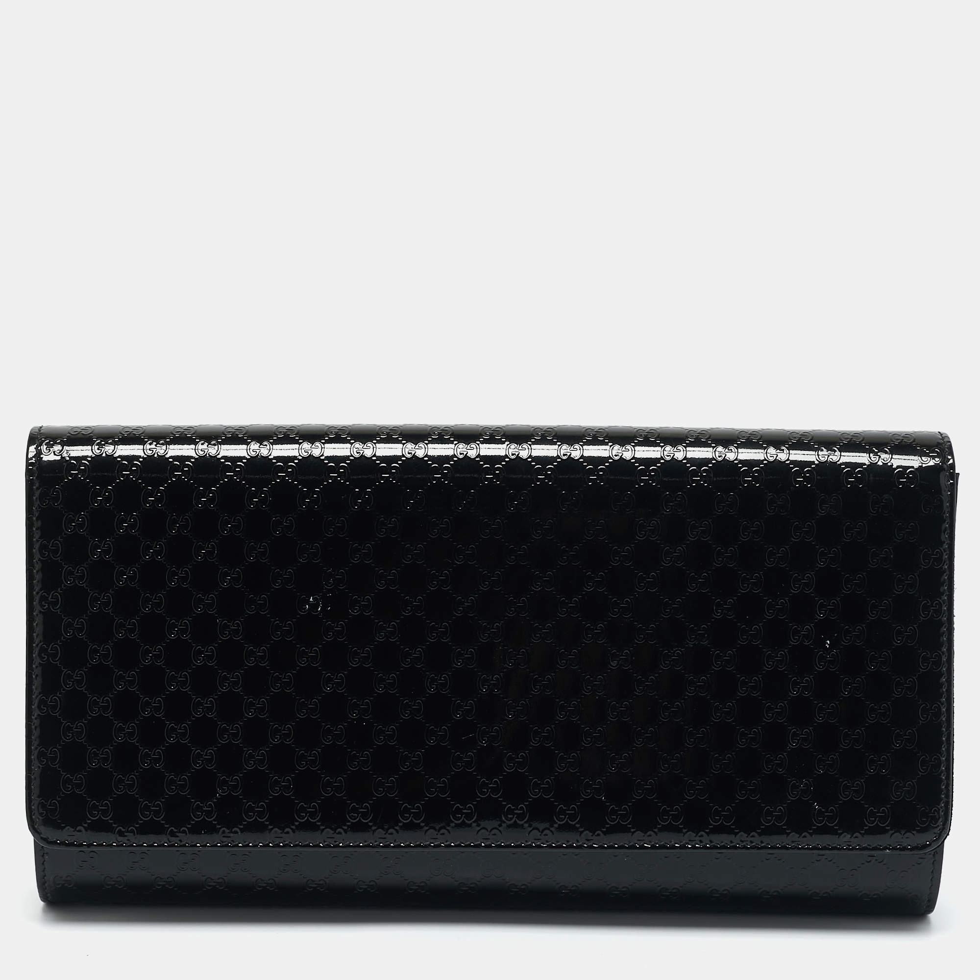 Pre Owned Gucci Black Microguccissima Patent Leather Medium Broadway Clutch