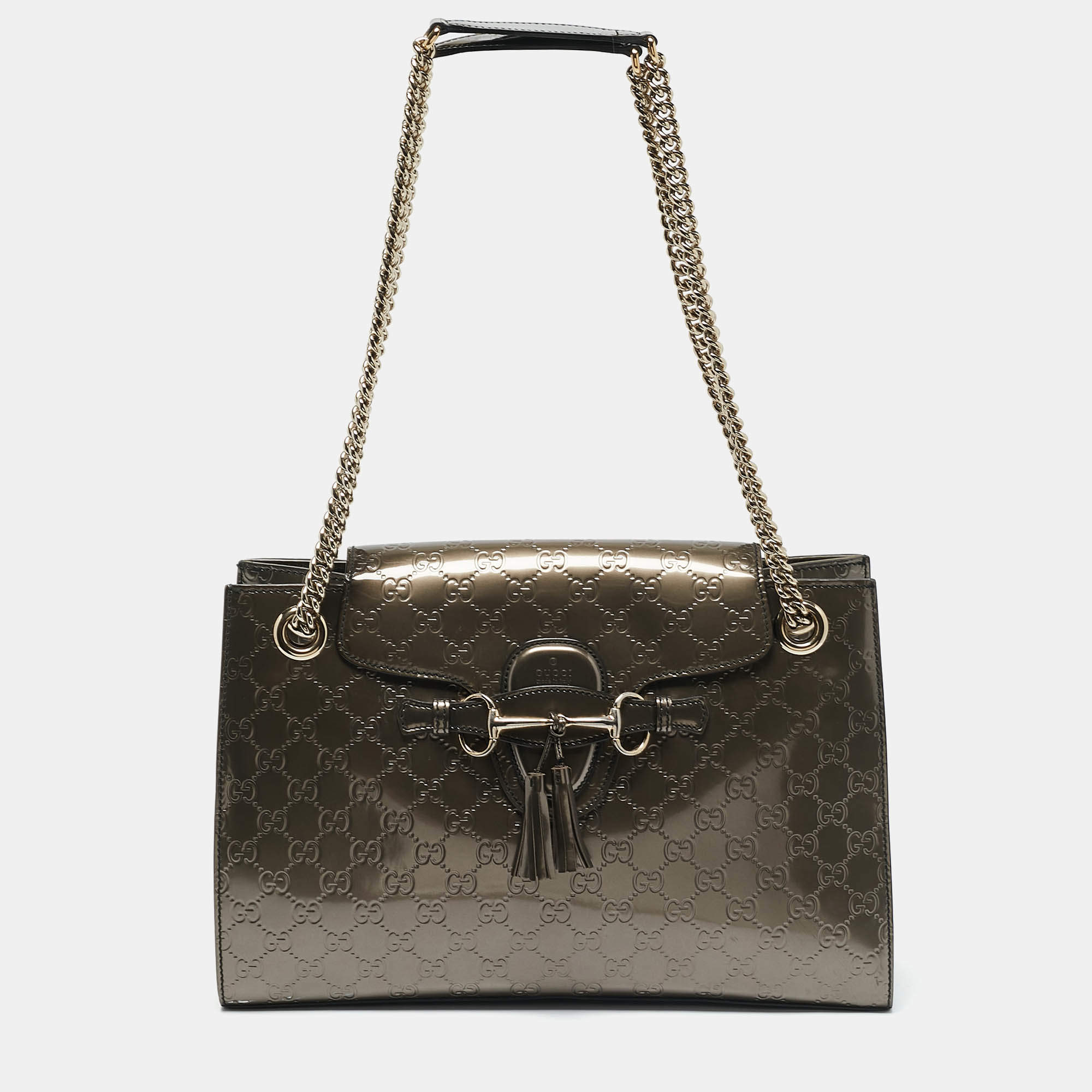 Gucci Metallic Guccissima Patent Leather Large Emily Chain Shoulder Bag