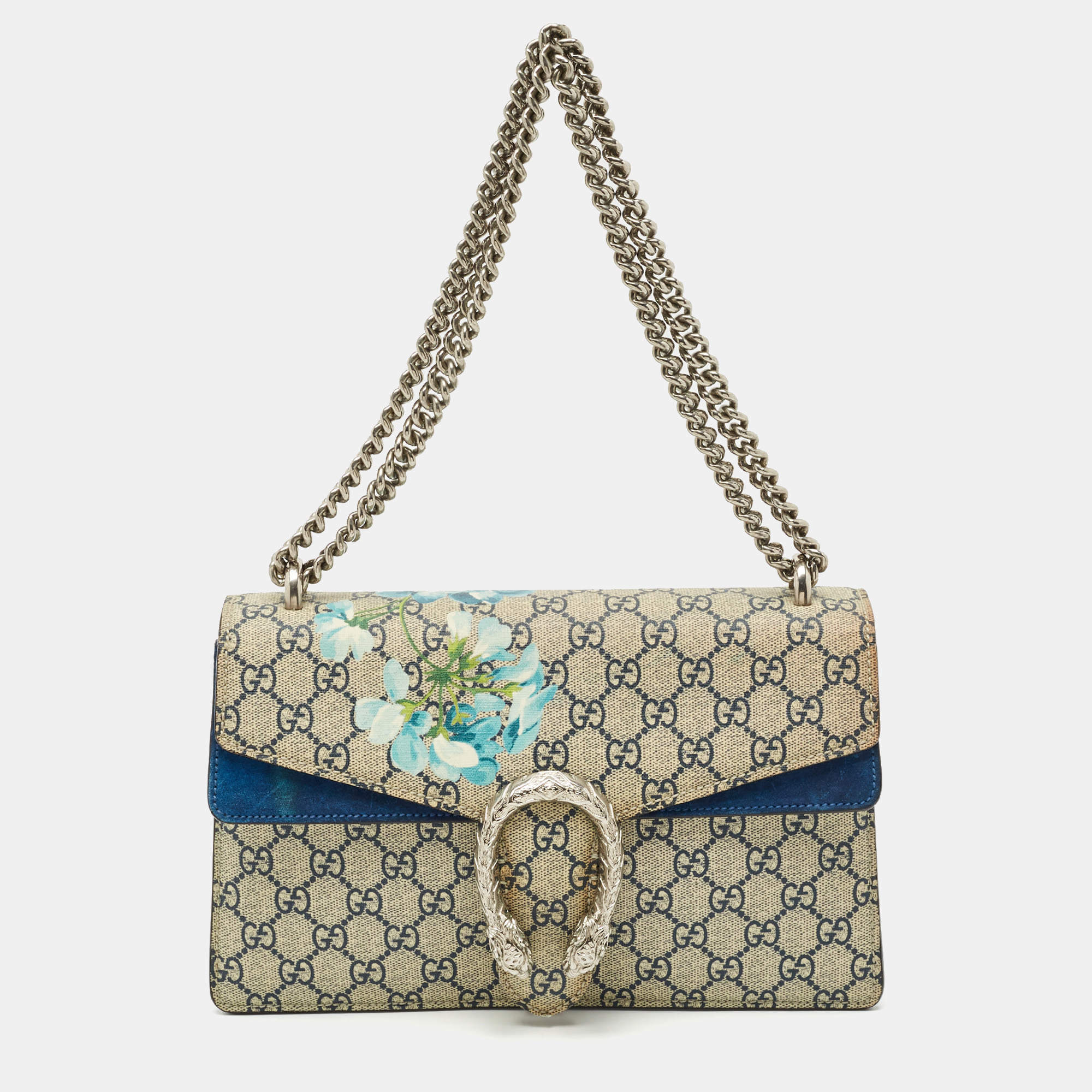 مملوكة مسبقًا Gucci Blue/Beige GG Supreme Canvas and Suede Small Dionysus Blooms Shoulder Bag