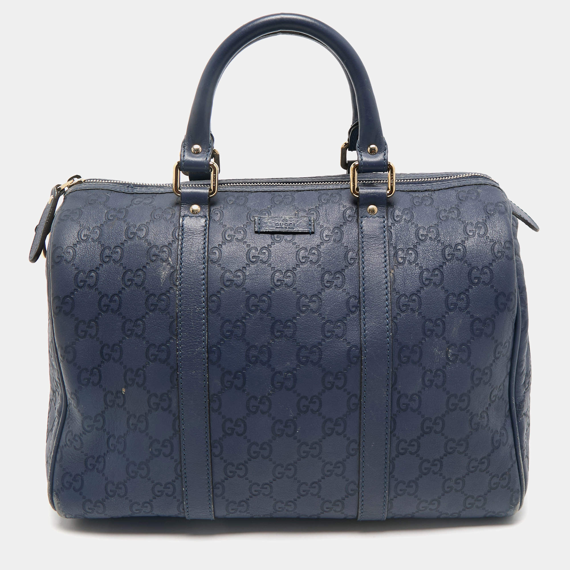 مملوكة مسبقًا Gucci Navy Blue Guccissima Leather Medium Joy Boston Bag