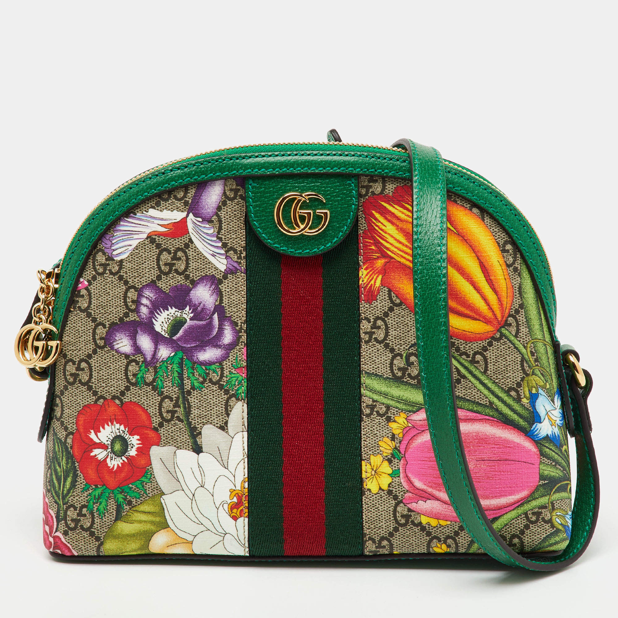 Pre Owned Gucci Multicolor GG Supreme Canvas and Leather Ophidia Flora Dome Bag