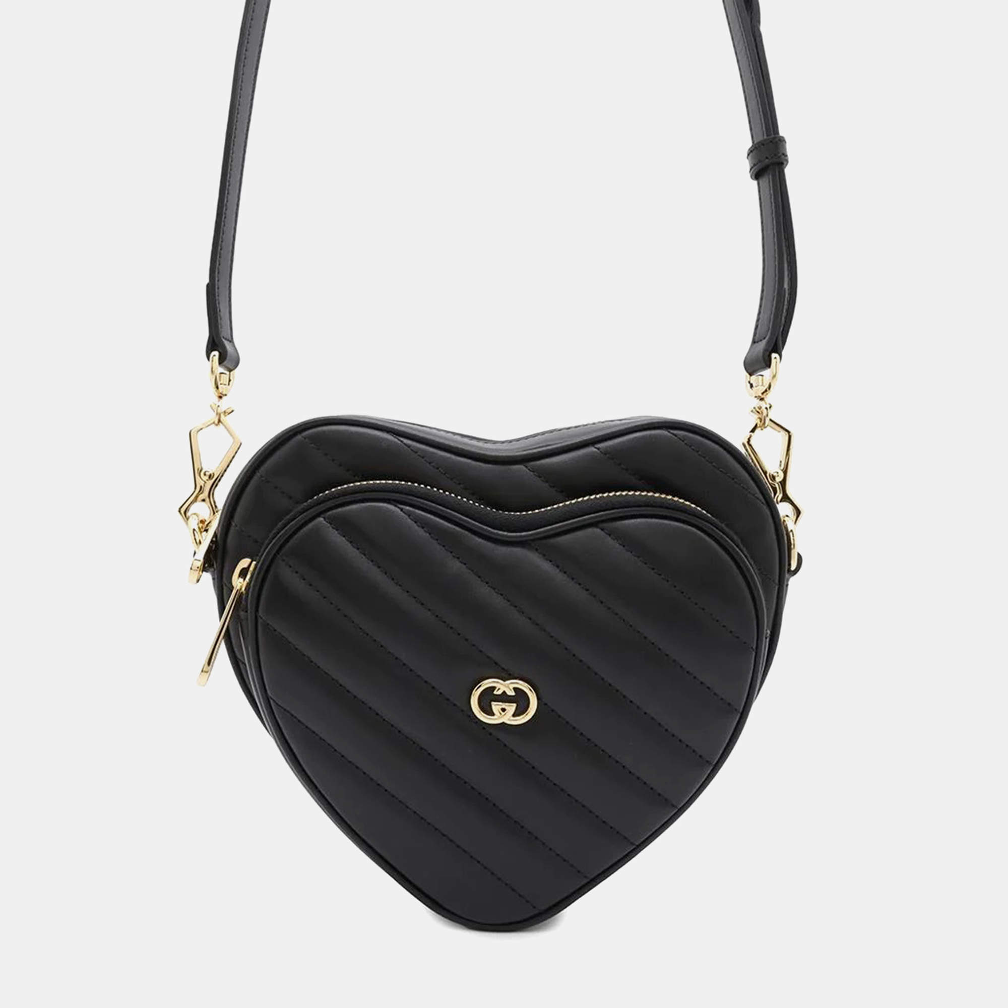 Gucci Black Leather Interlocking G Heart Shoulder Bag