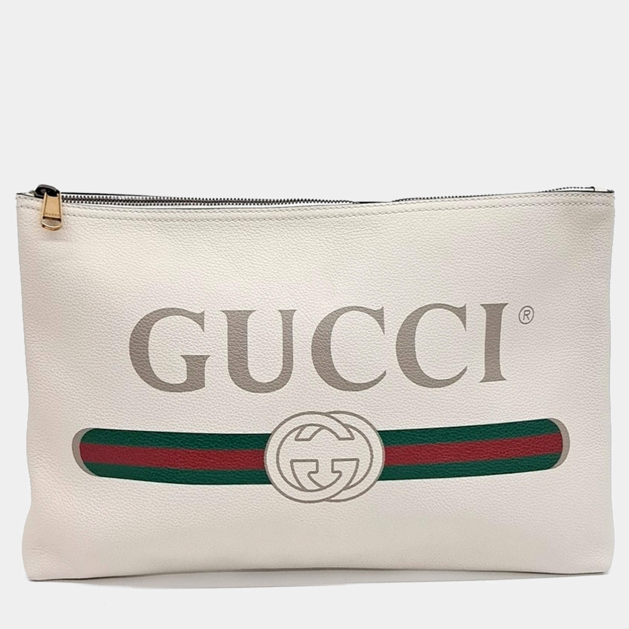Gucci Cream Leather Logo Clutch