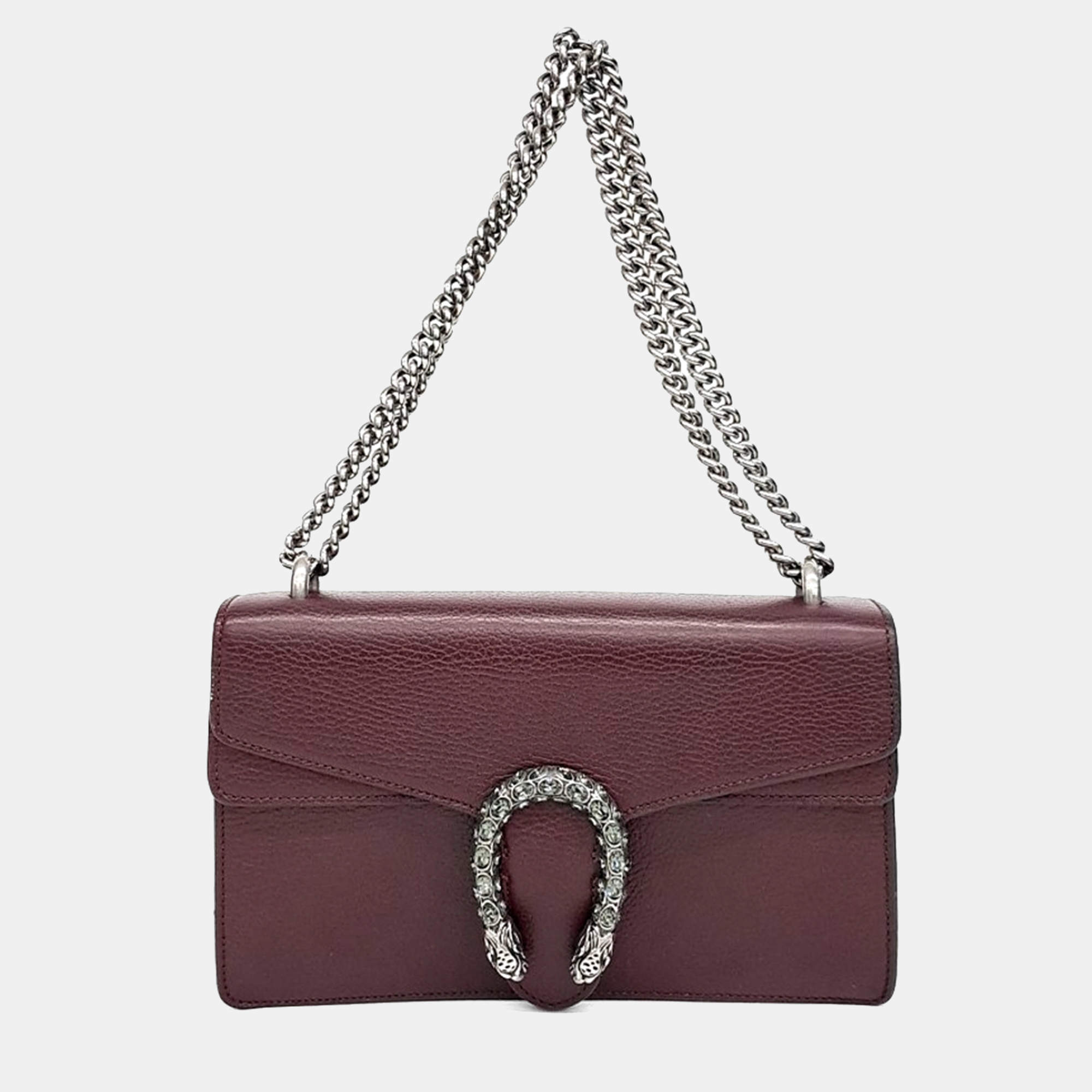 Pre Owned Gucci Burgundy Leather Dionysus Chain Shoulder Bag