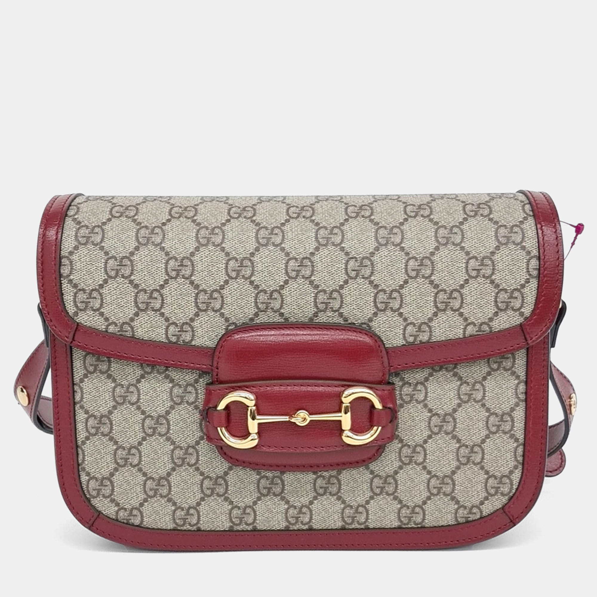 Gucci Beige Red Canvas and Leather 1955 Horsebit Shoulder Bag